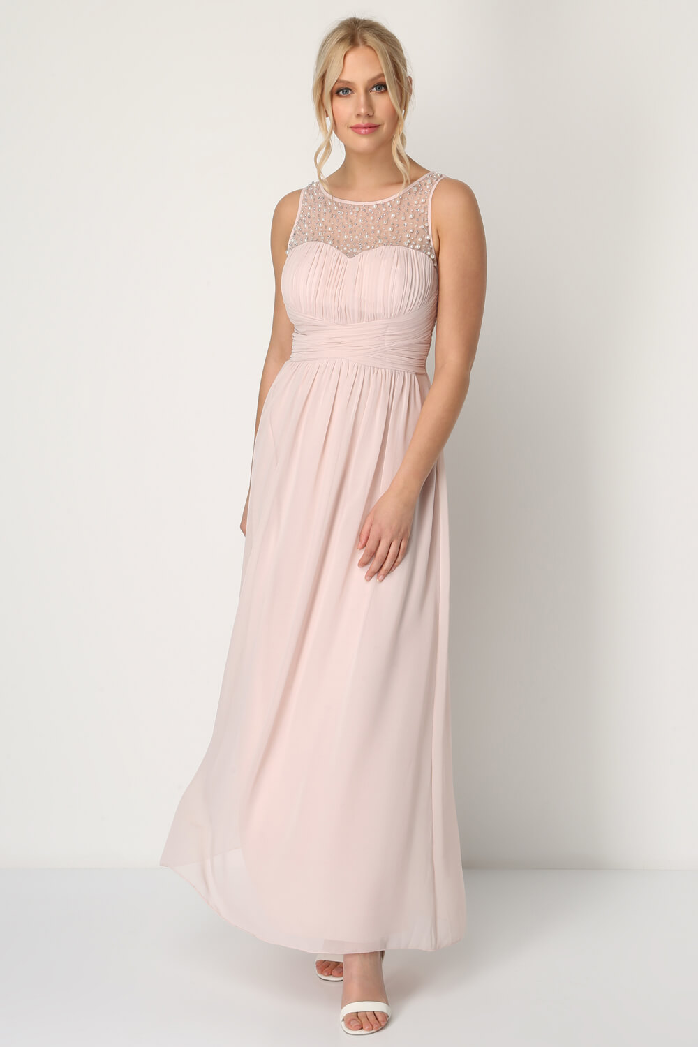 Bead Embellished Maxi Dress in Light Pink - Roman Originals UK