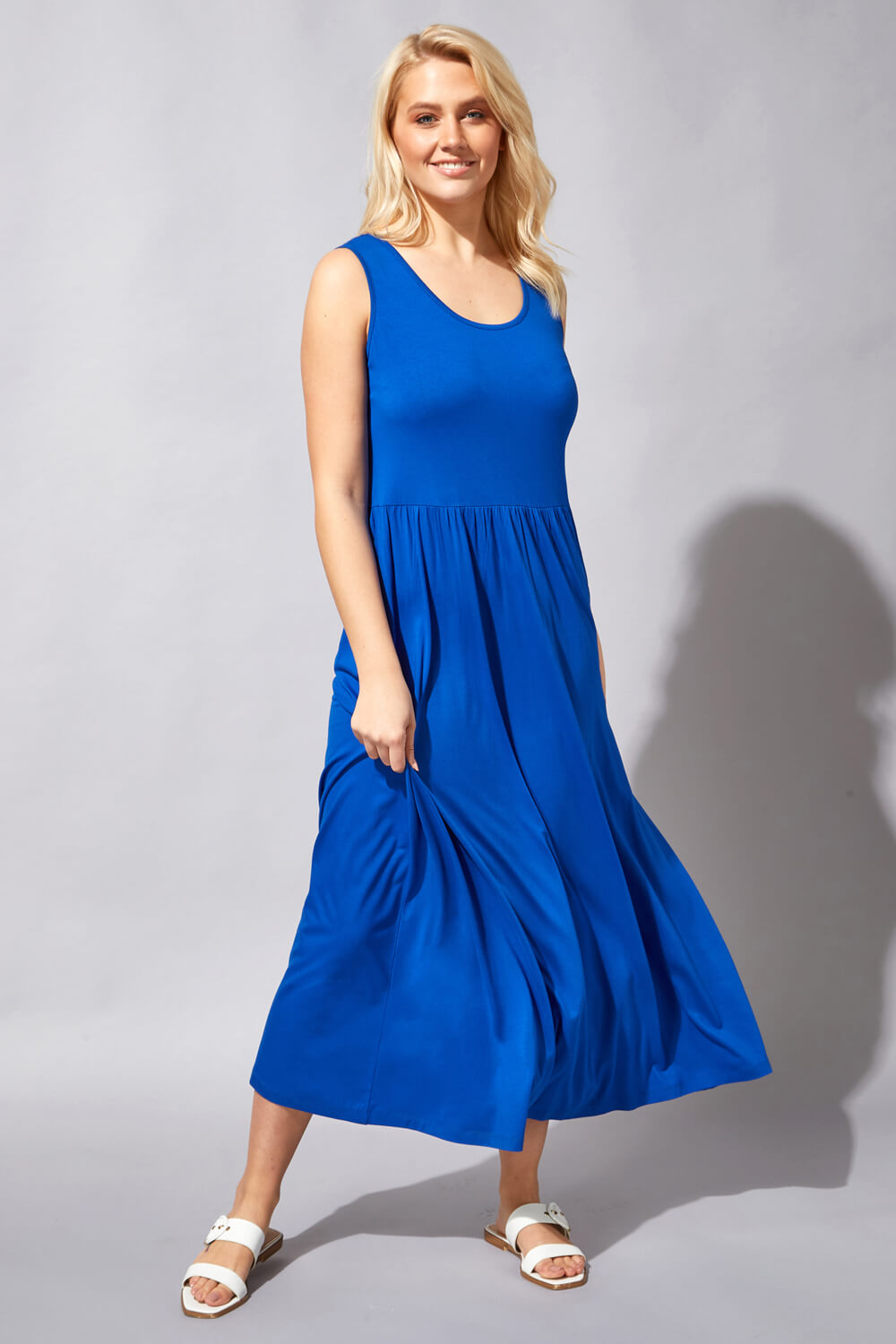 Royal Blue Crochet Back Jersey Maxi Dress, Image 2 of 4