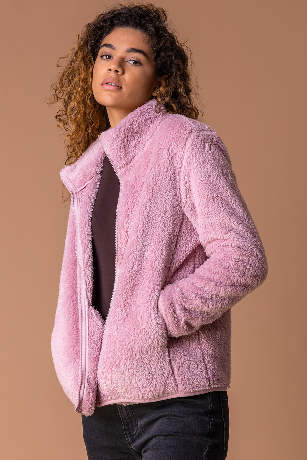 Soft Sherpa Fleece Jacket in Pink - Roman Originals UK