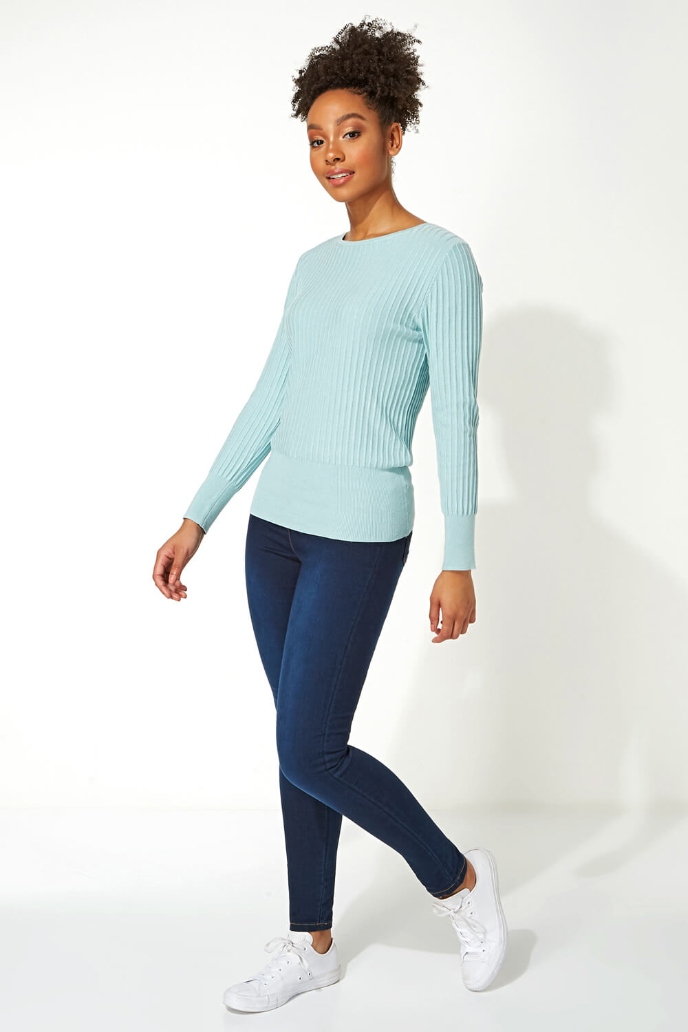 Mint Ribbed Textured Jumper, Image 2 of 5