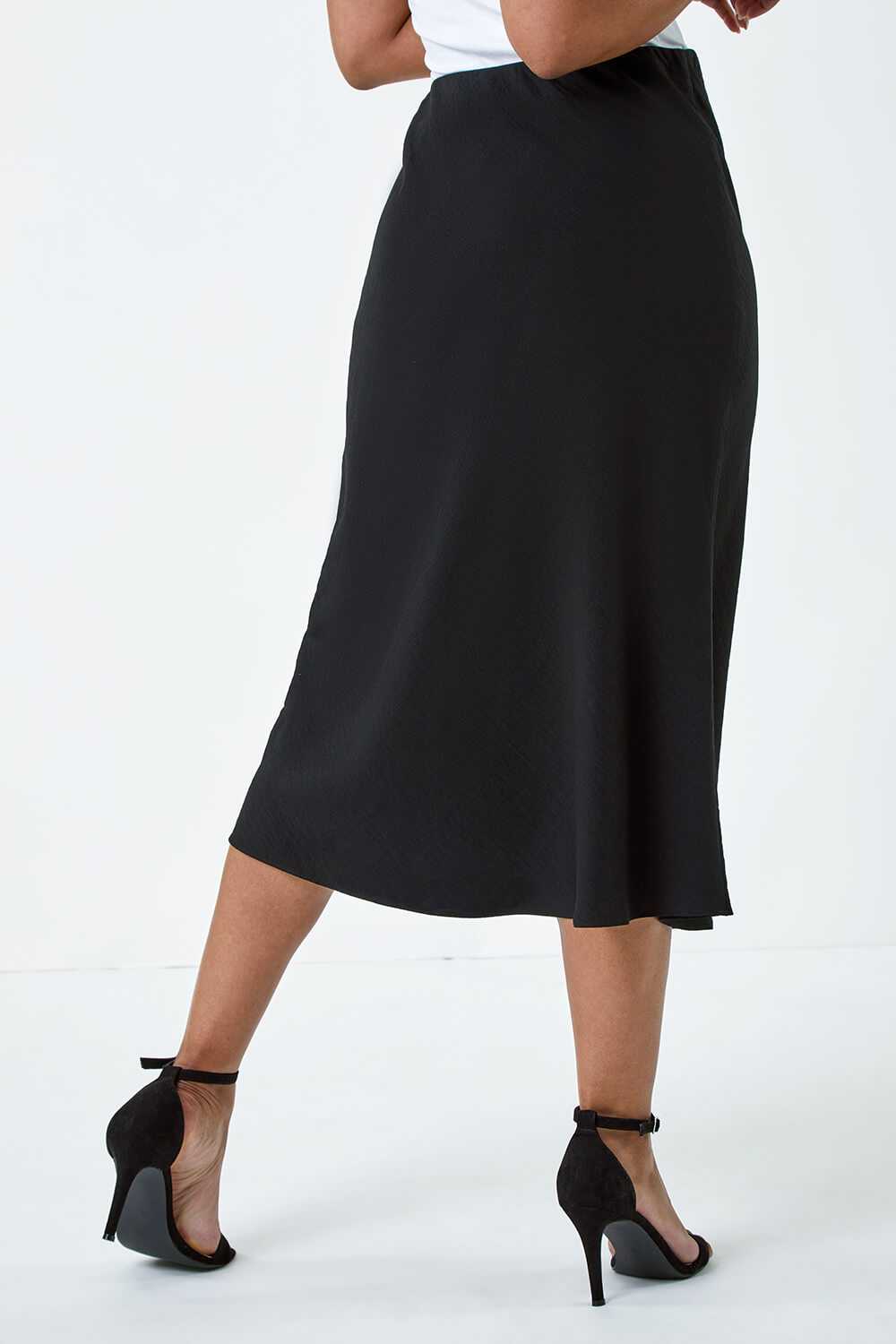 Black Petite Plain Bias Cut Midi Skirt, Image 3 of 5