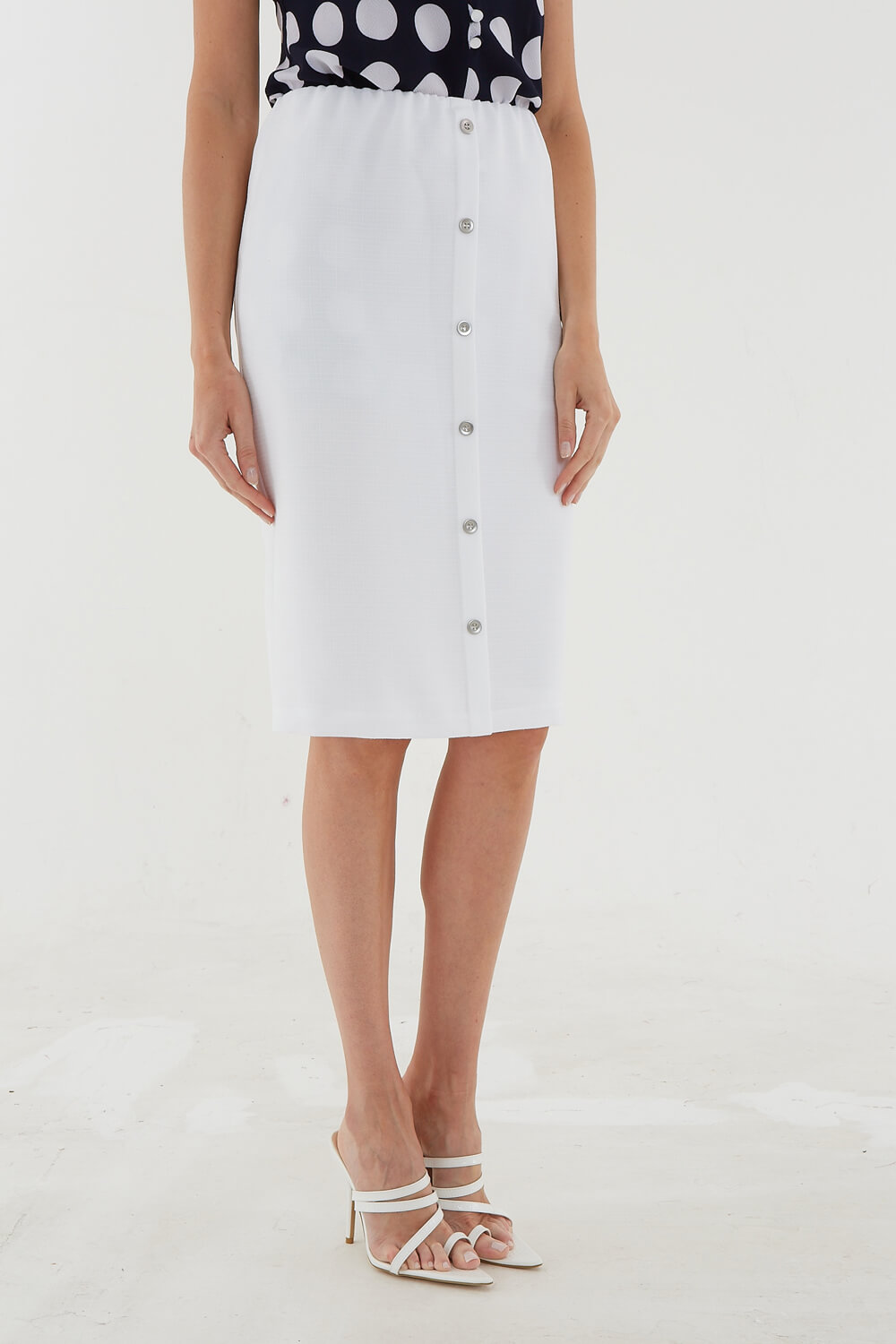 White Julianna Knee Length Button Skirt, Image 2 of 4
