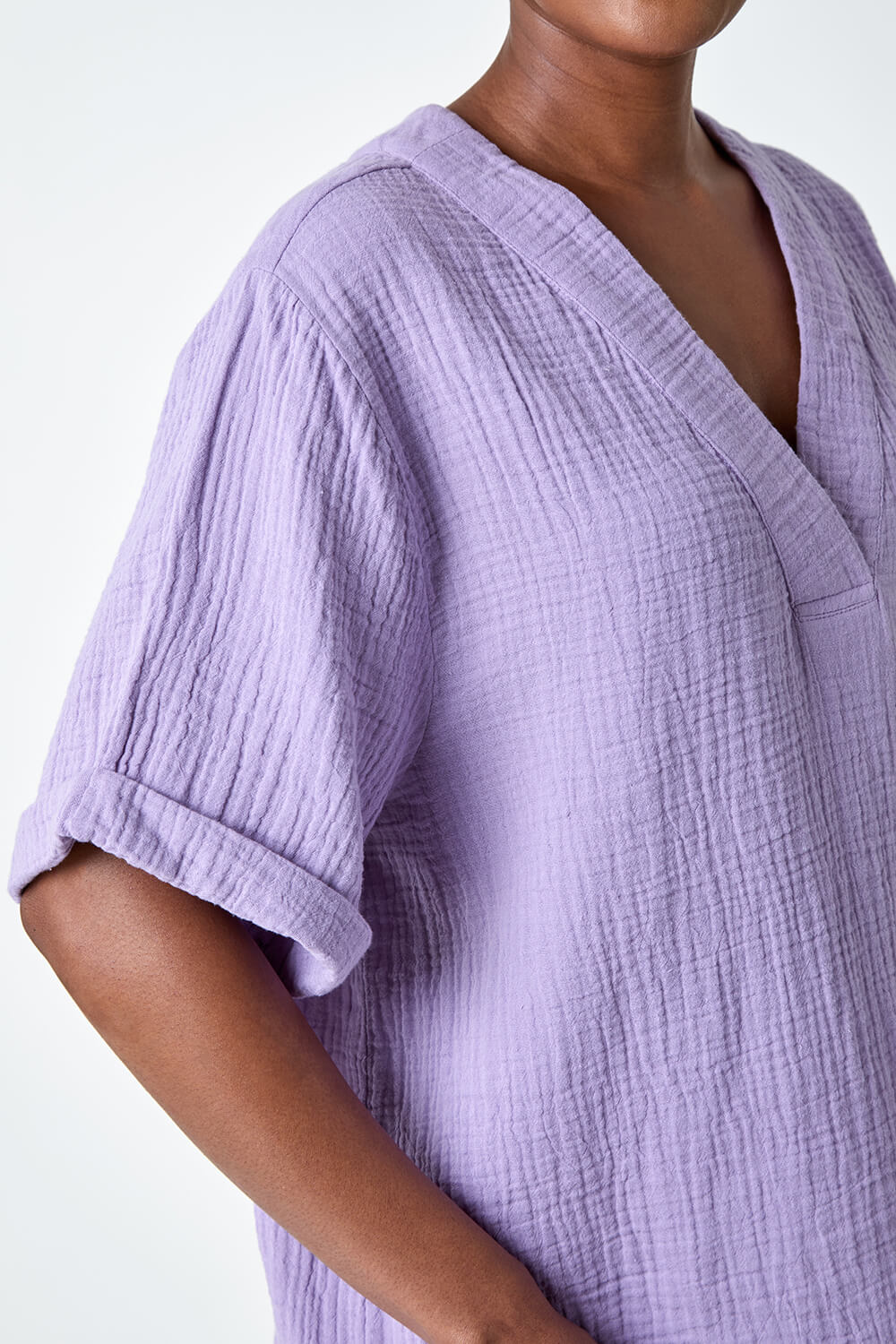 Lilac Textured Cotton Relaxed T-Shirt, Image 5 of 5