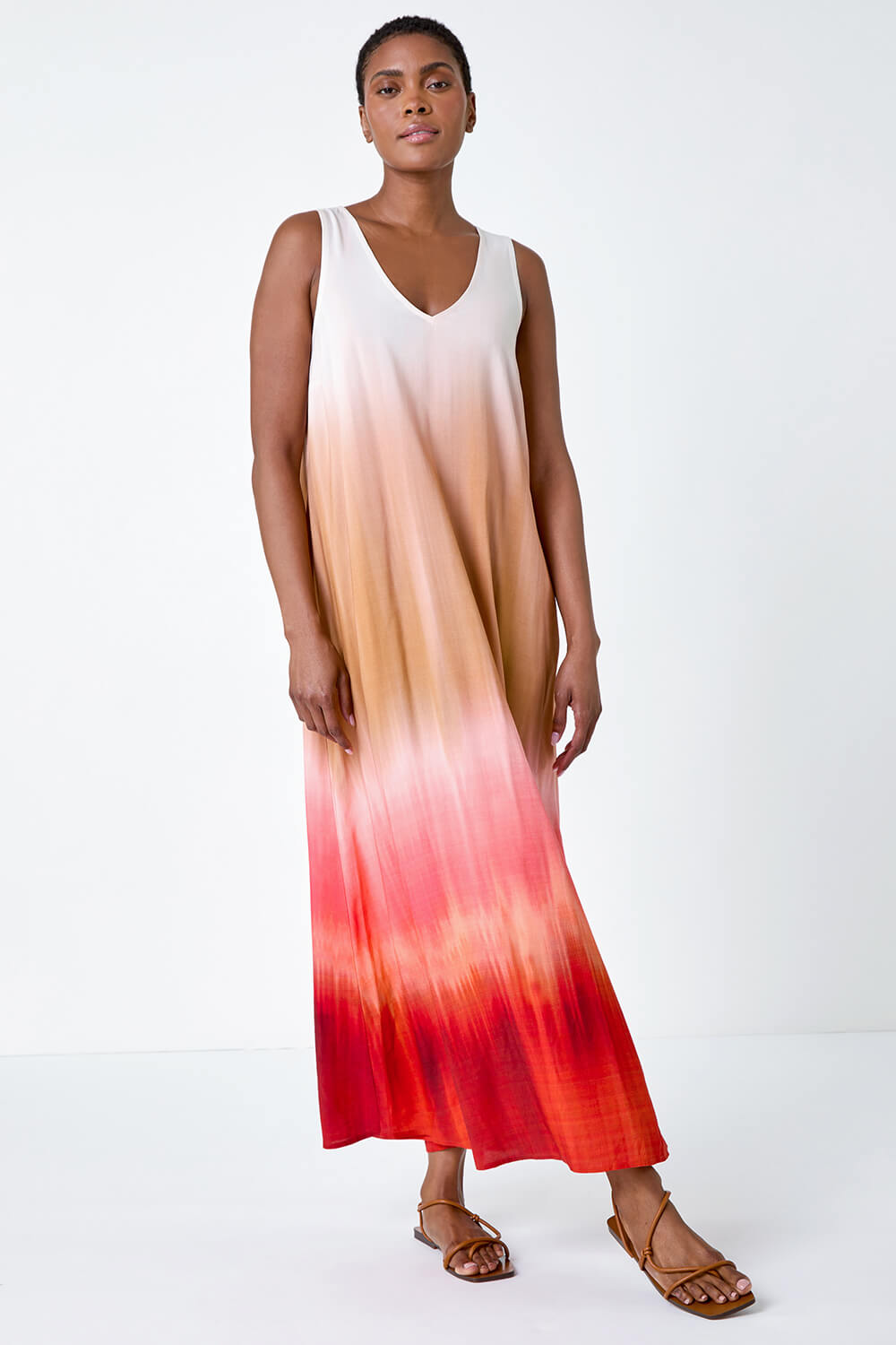 Red Sleeveless Ombre Midi Dress, Image 3 of 5
