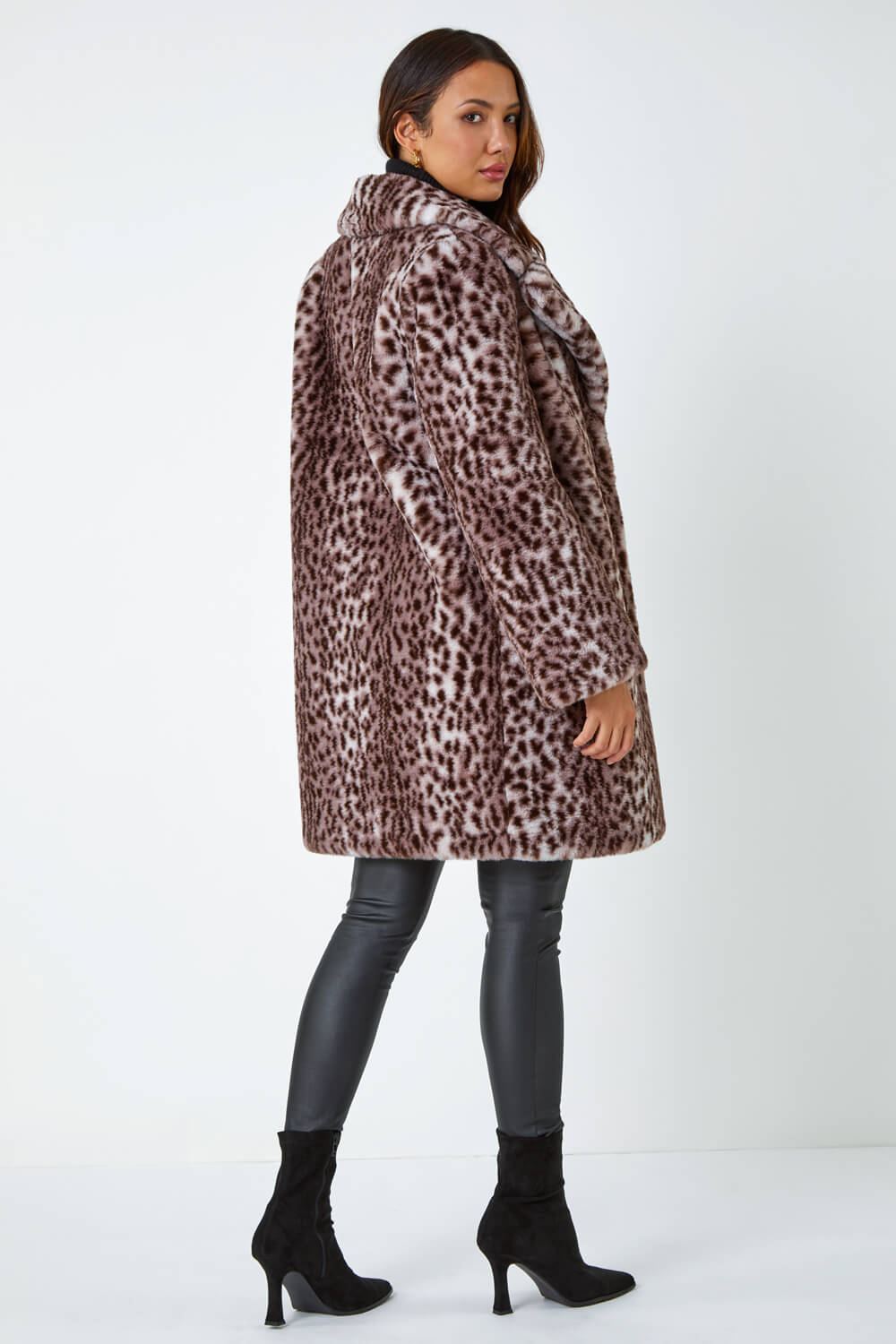 Taupe Premium Animal Print Faux Fur Coat, Image 3 of 5