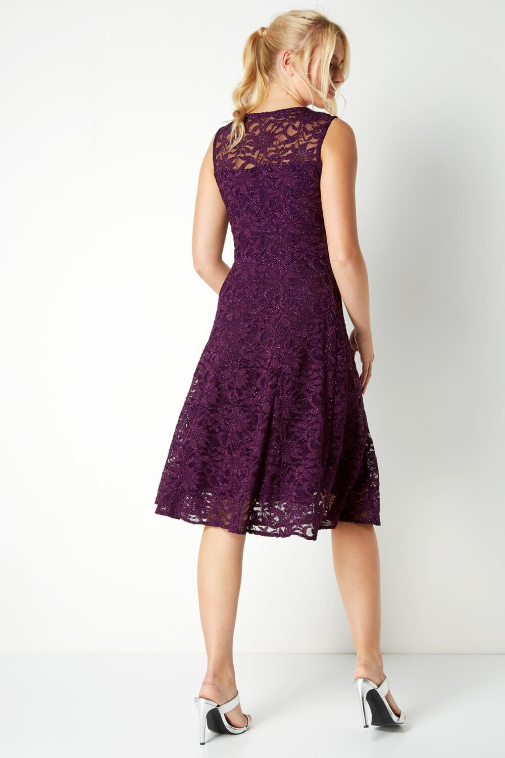 Purple Lace Fit and Flare Dress, Image 3 of 4