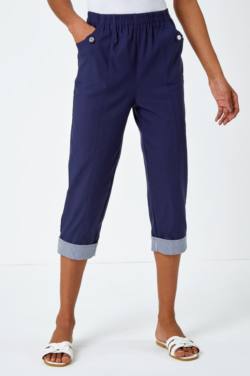 Contrast Detail Cropped Stretch Trouser