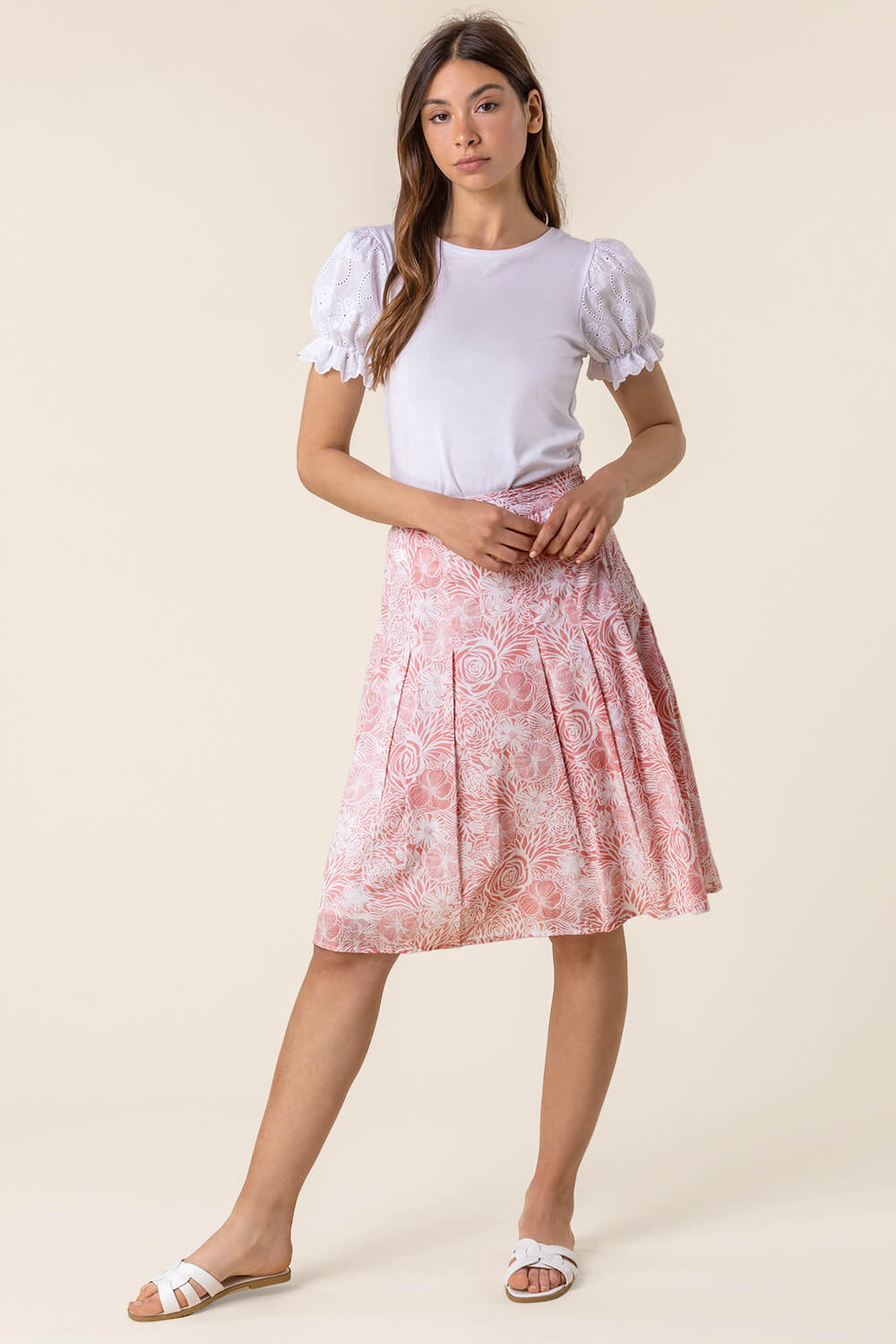 PINK Floral Print A-Line Cotton Skirt, Image 4 of 4