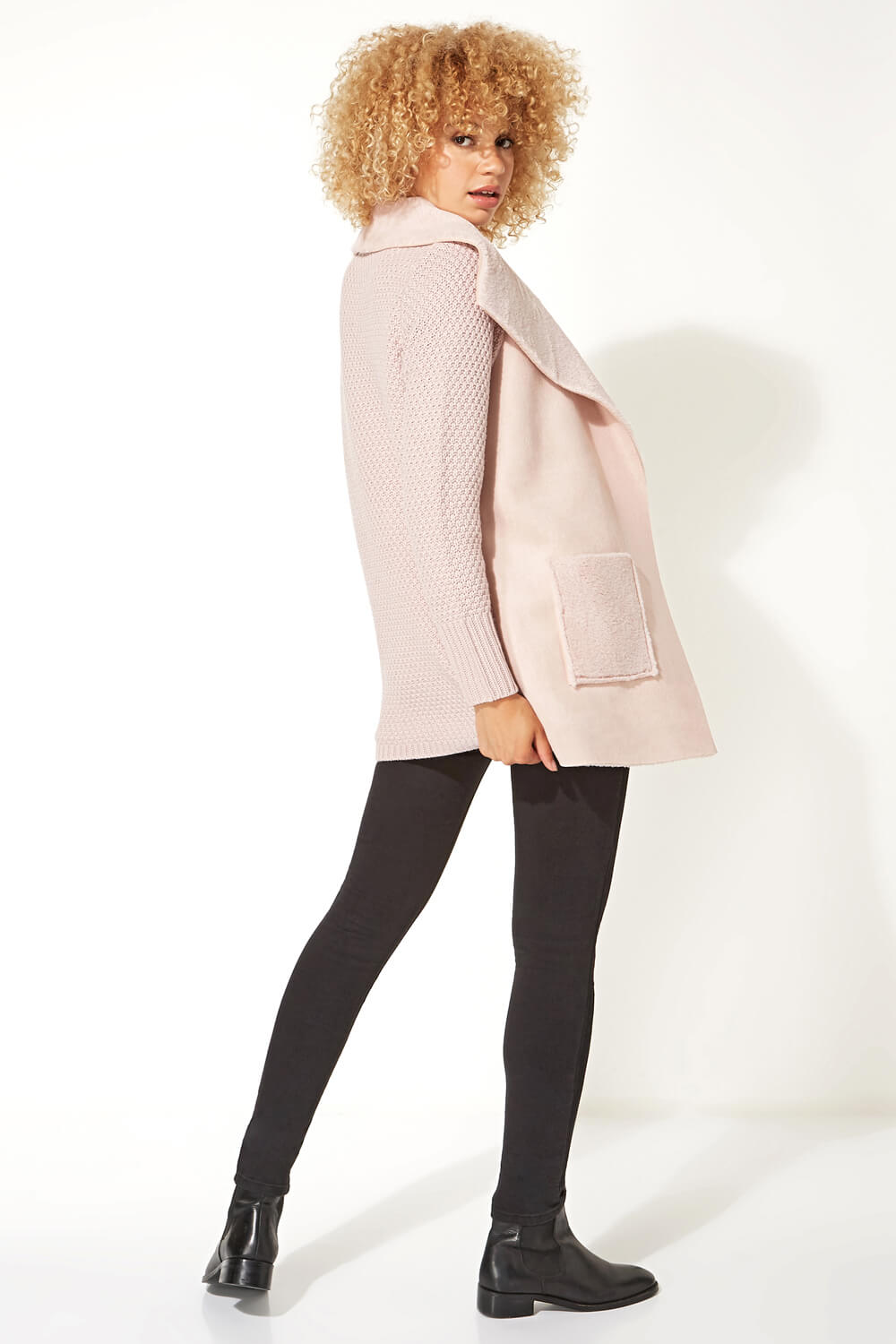 PINK Faux Shearling Patch Pocket Cardigan, Image 3 of 5