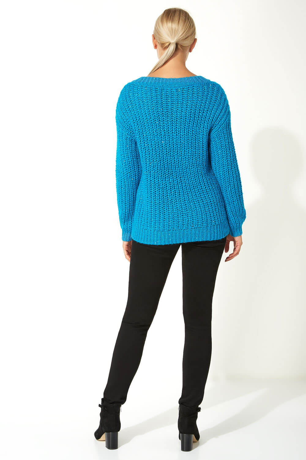 Turquoise Chunky Knit Sequin Jumper , Image 3 of 5