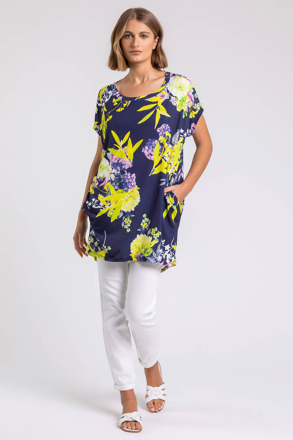 Yellow Floral Print Pocket Tunic Top , Image 3 of 4