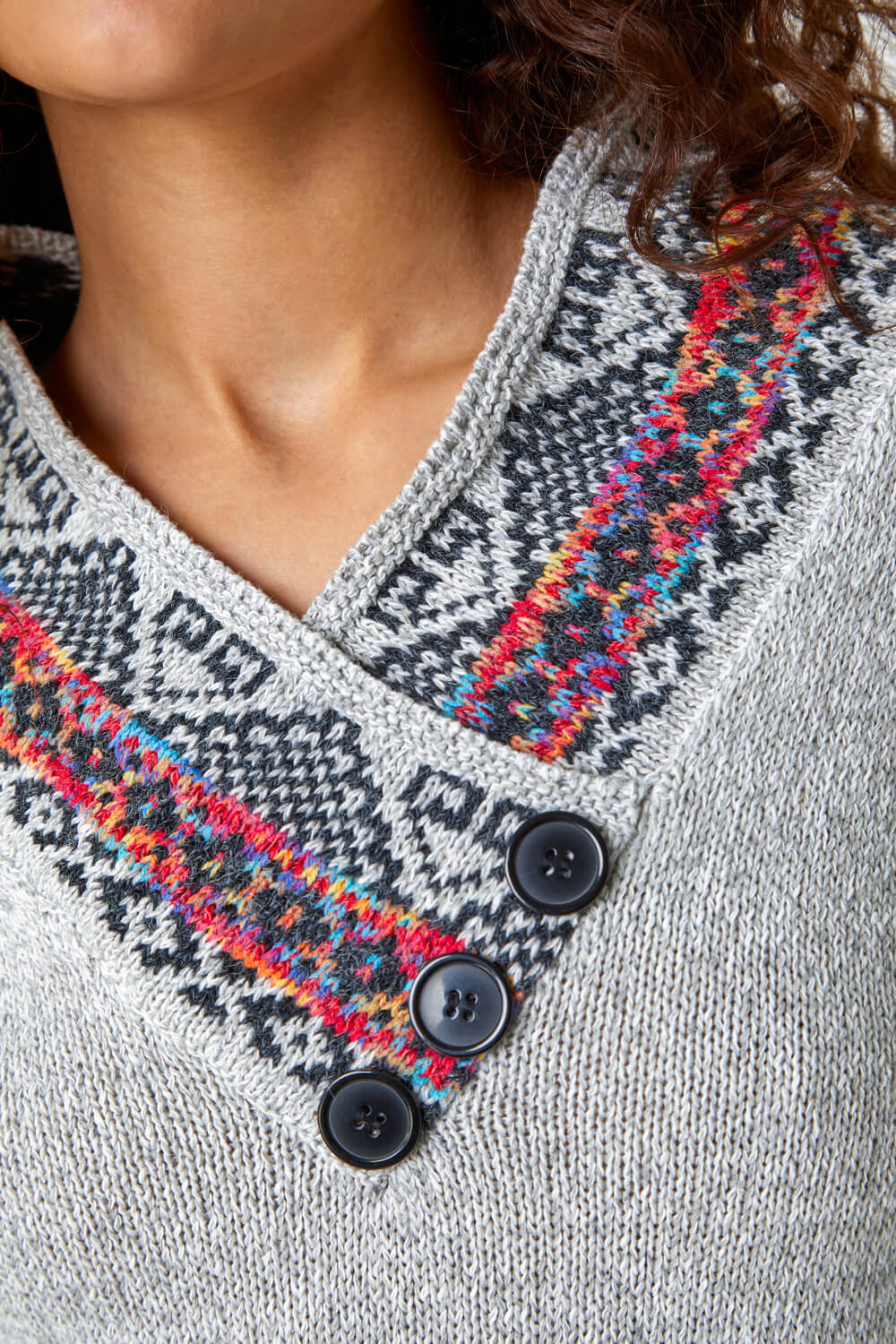 Grey Nordic Print Button Detail Jumper, Image 5 of 5