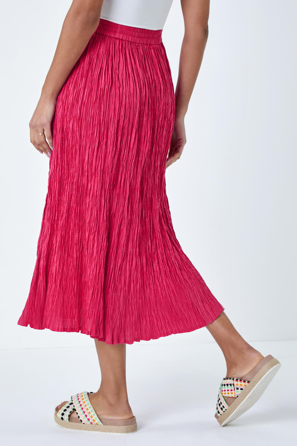 PINK Crinkle Cotton Textured Tassel Midi Skirt, Image 3 of 5