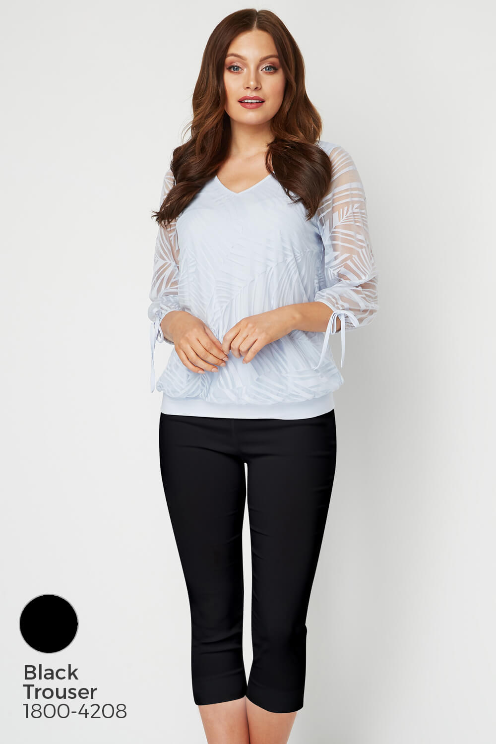 Light Blue  Burnout Tie Sleeve Overlay Top, Image 6 of 8