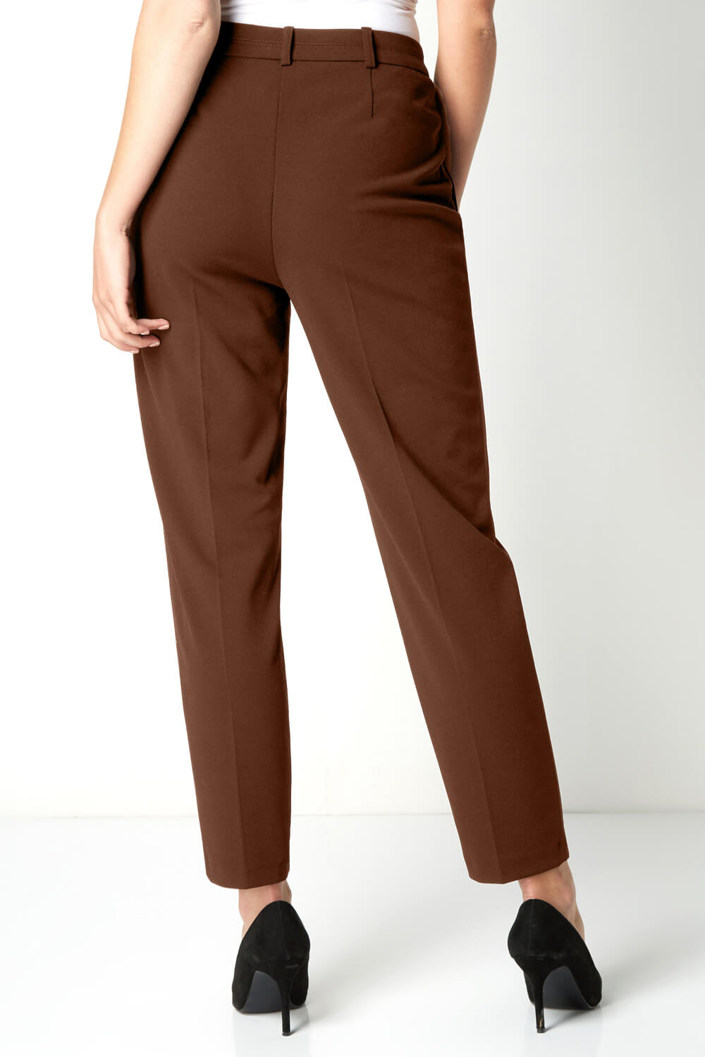 Chocolate Short Straight Leg Stretch Trouser, Image 3 of 3