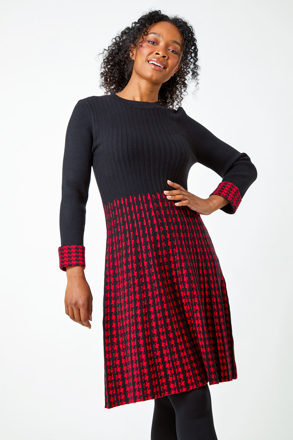 Red Petite Contrast Knit Jumper Dress, Image 2 of 5