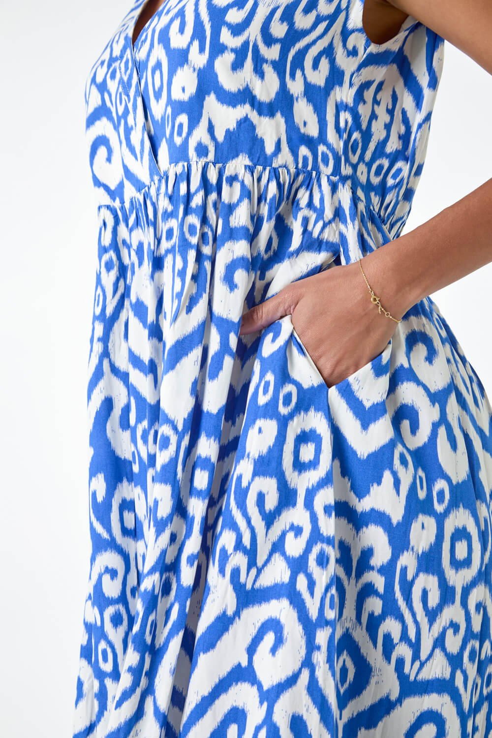 Royal Blue Aztec Print Midi Smock Dress, Image 5 of 5
