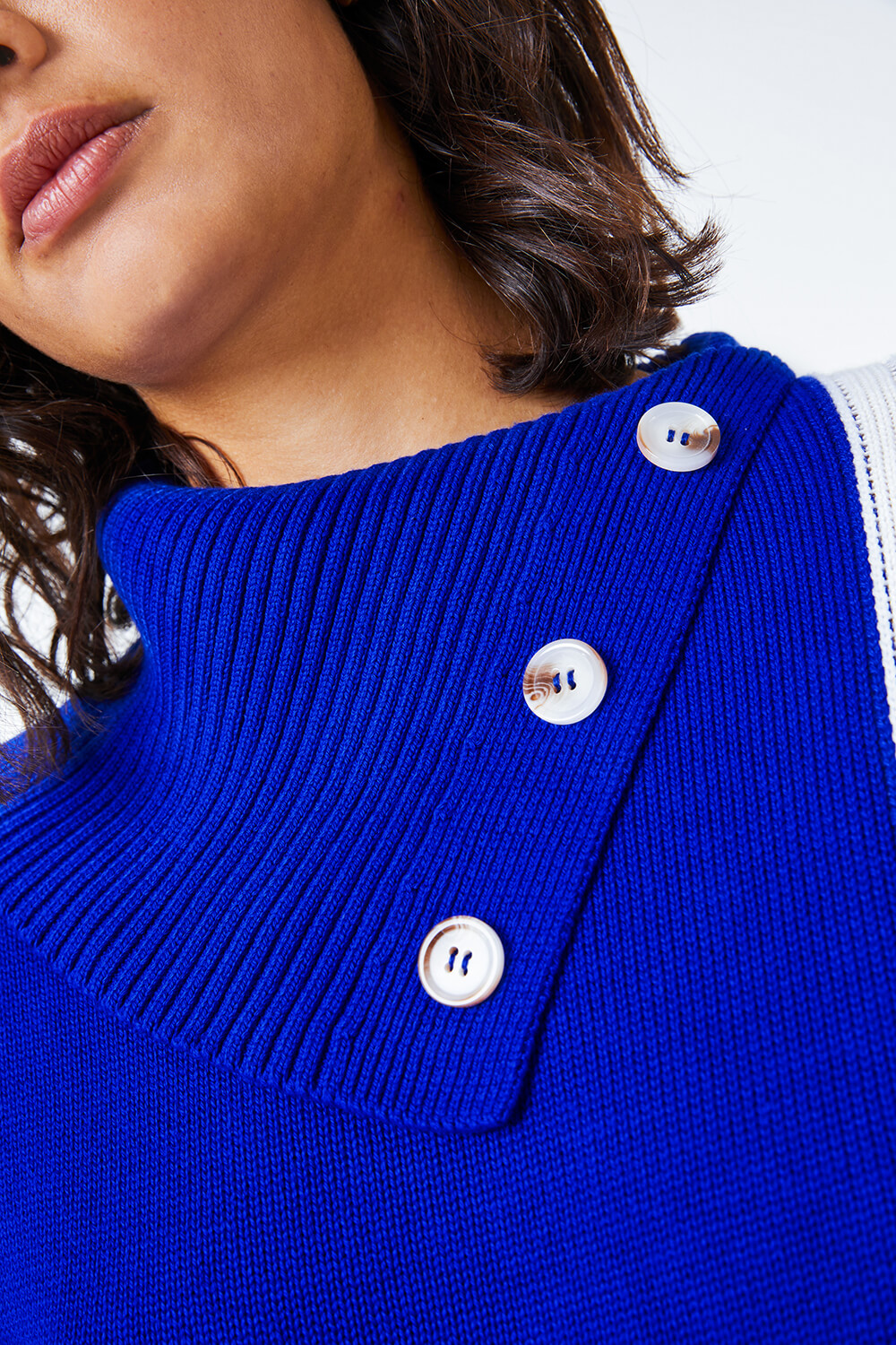 Royal Blue Textured Knit Button Detail Stripe Jumper, Image 5 of 5