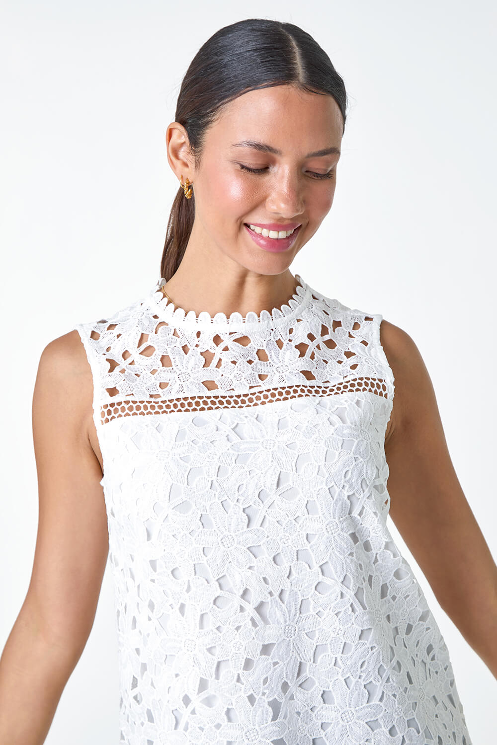 Ivory  Ladder Trim Lace Jersey Top, Image 4 of 5