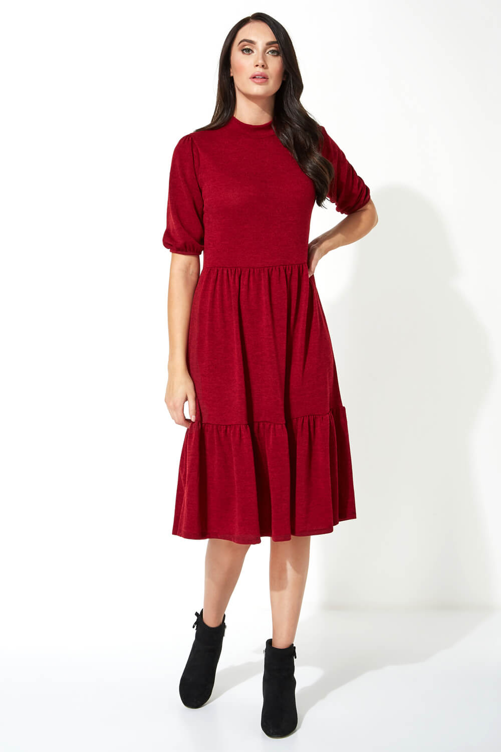 Puff Sleeve Knitted Midi Dress
