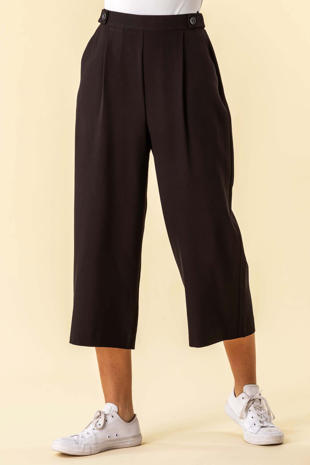 Button Detail Stretch Culotte Trousers