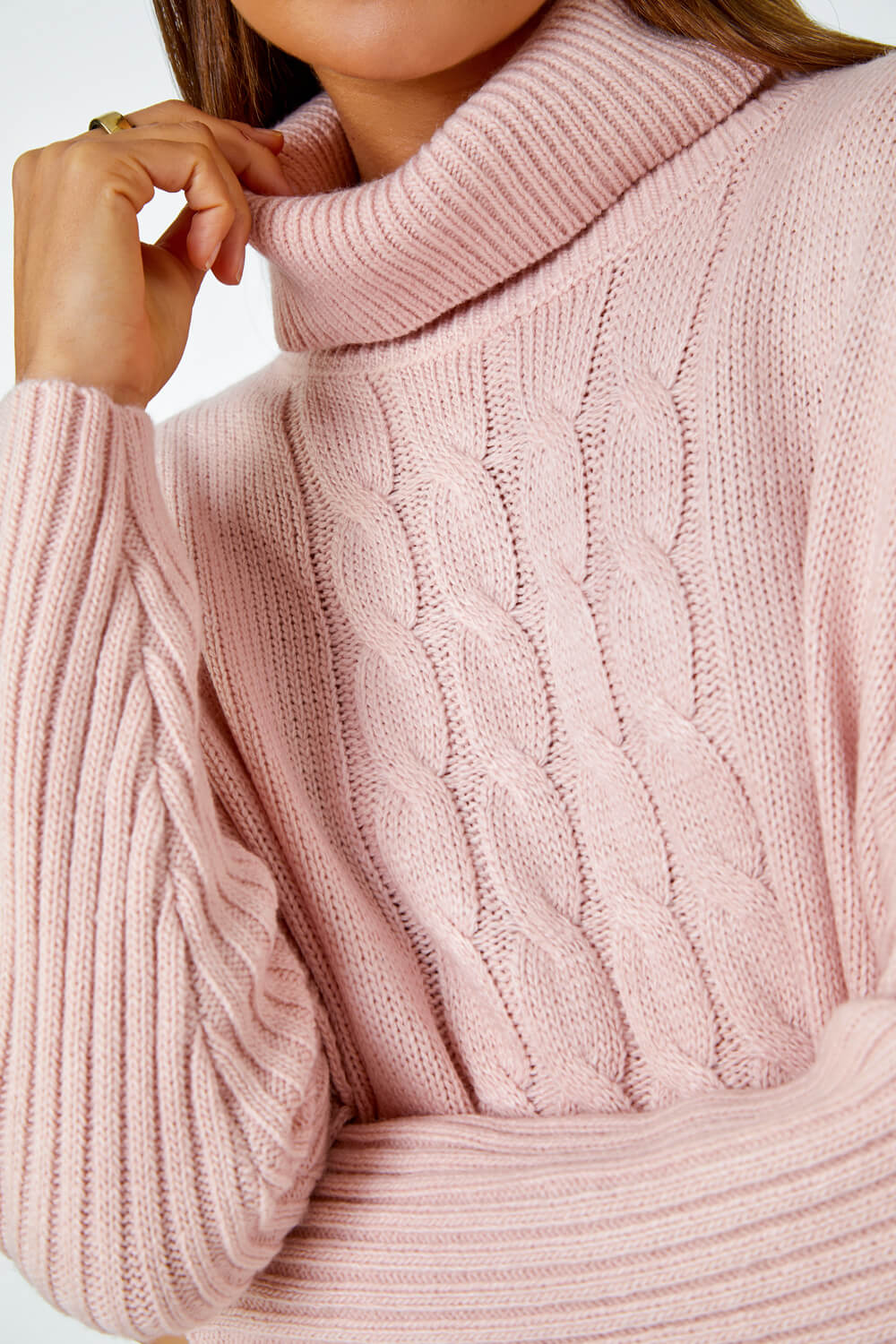 PINK Cable Knit Roll Neck Poncho Jumper, Image 5 of 5