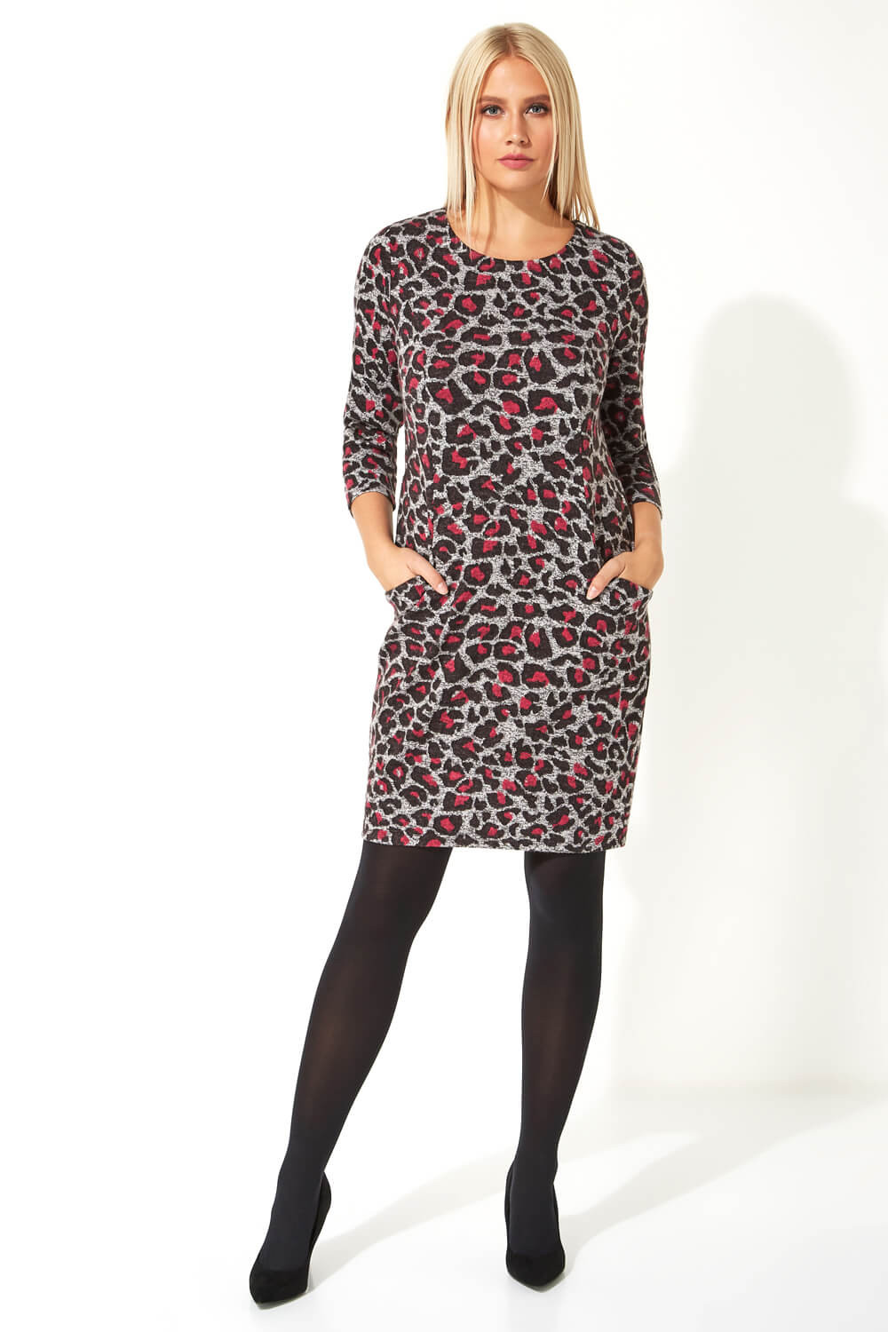Animal Leopard Print Tunic Dress In Pink Roman Originals UK animal-leopard-print-tunic-dress-in-pink-roman-originals-uk