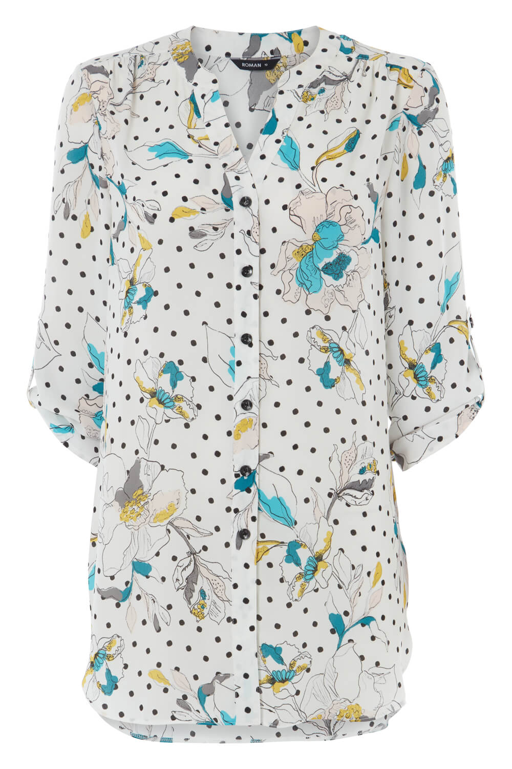Ivory  Spot Floral Button Through Blouse, Image 5 of 5