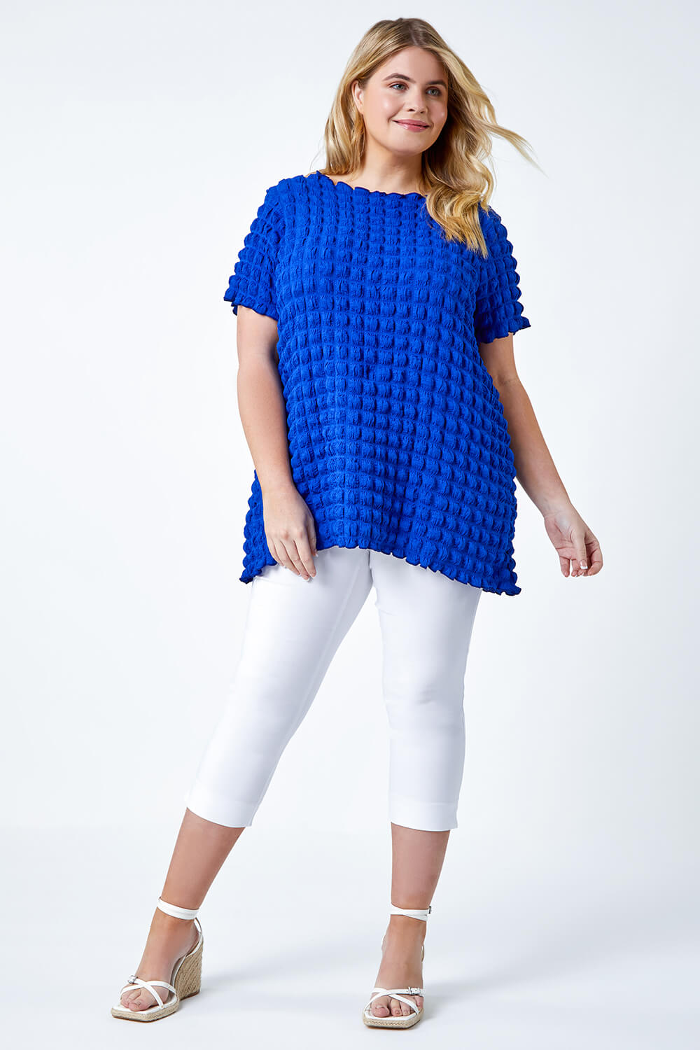 Royal Blue Curve Square Textured Stretch Top, Image 3 of 5