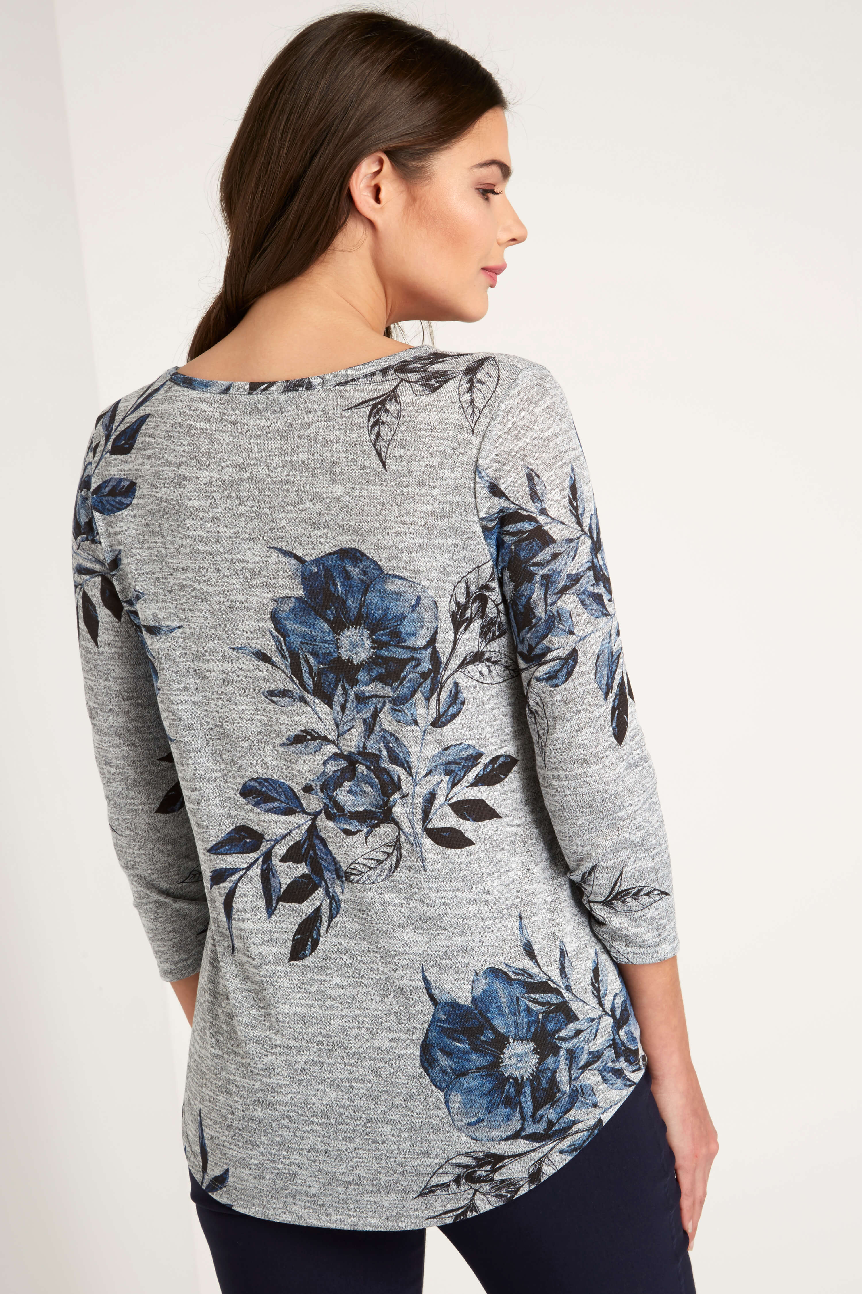 Floral Knitted Tunic Top in Grey - Roman Originals UK