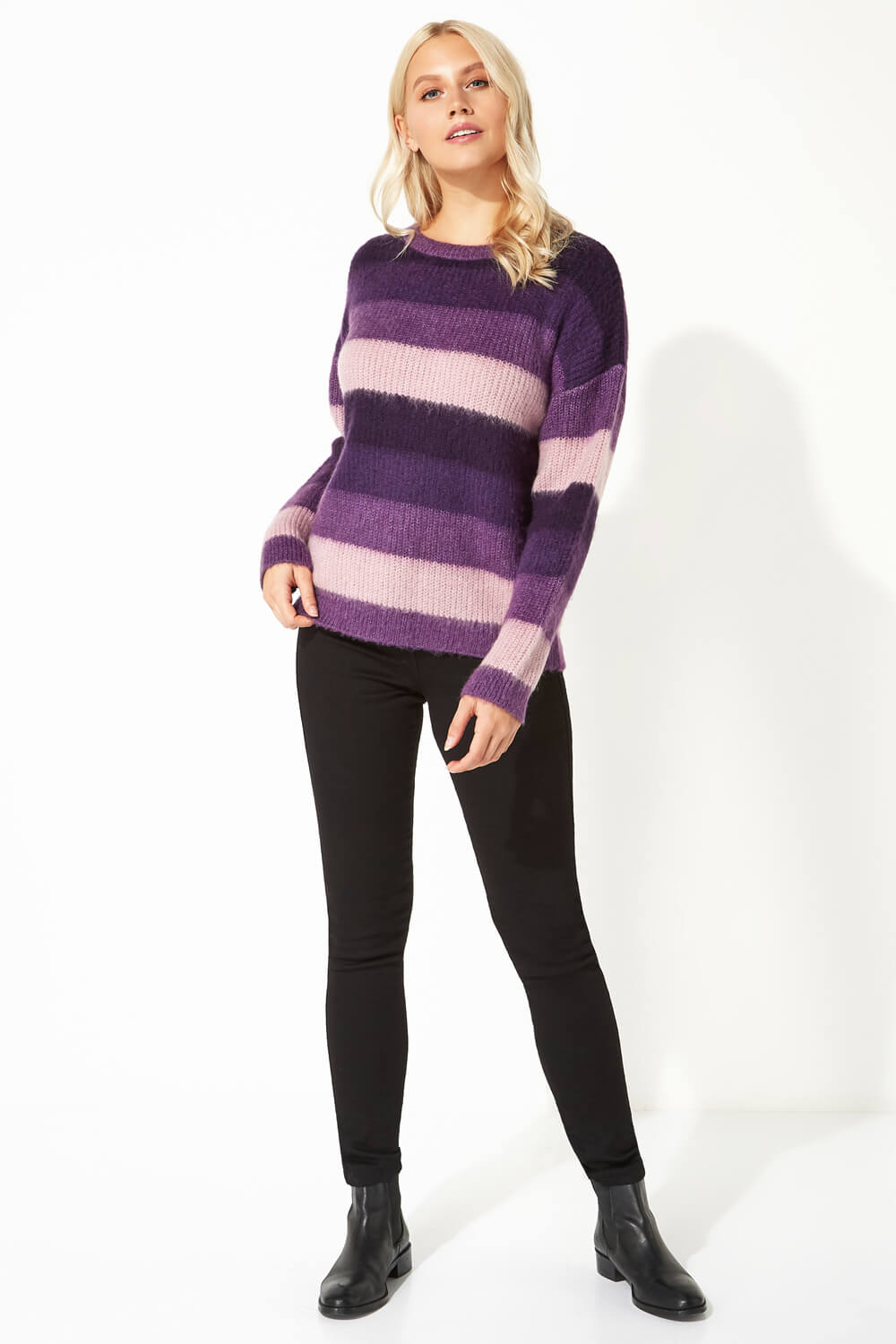 Purple Brushed Stripe Jumper, Image 2 of 5