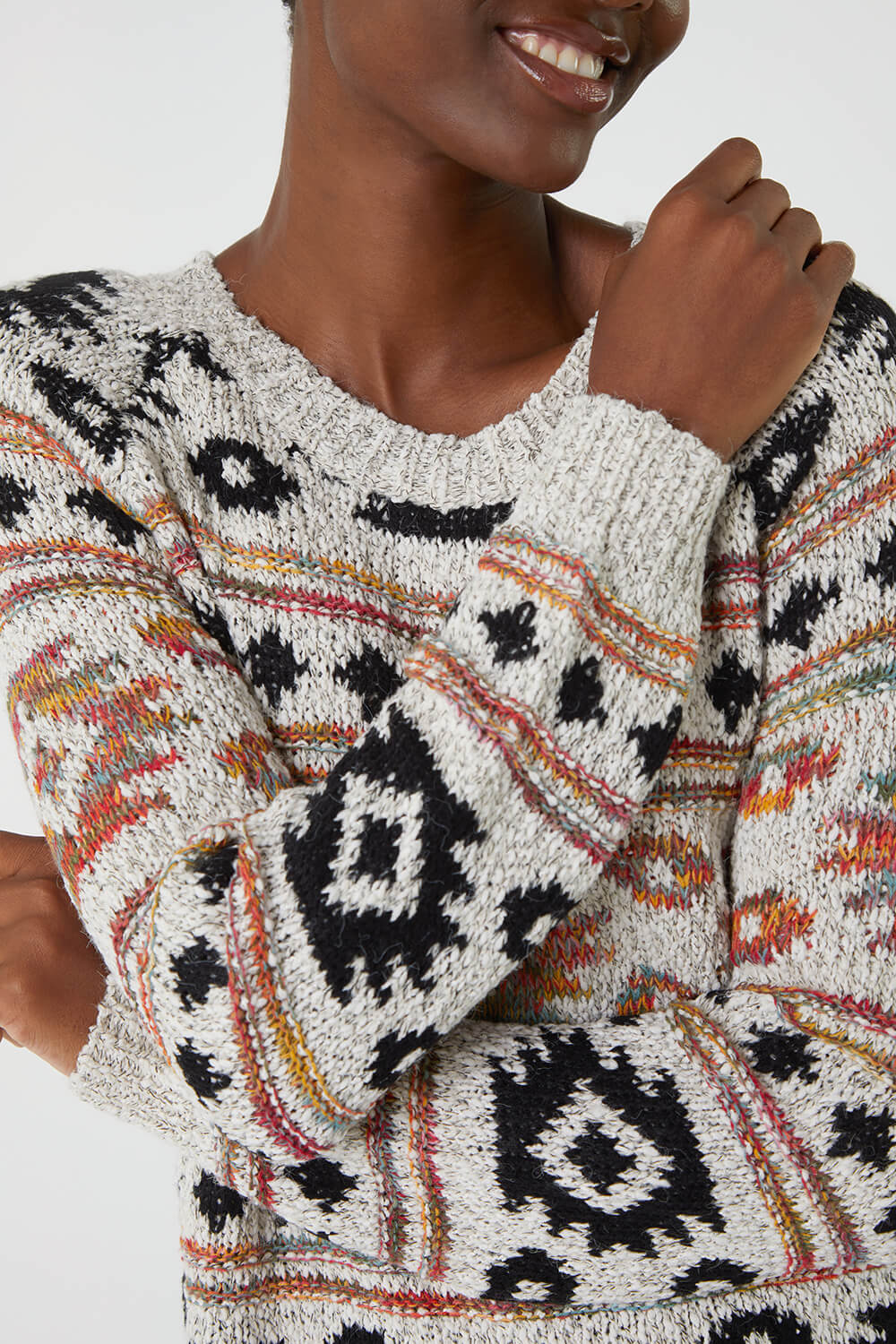Natural  Nordic Print Knitted Jumper, Image 5 of 5
