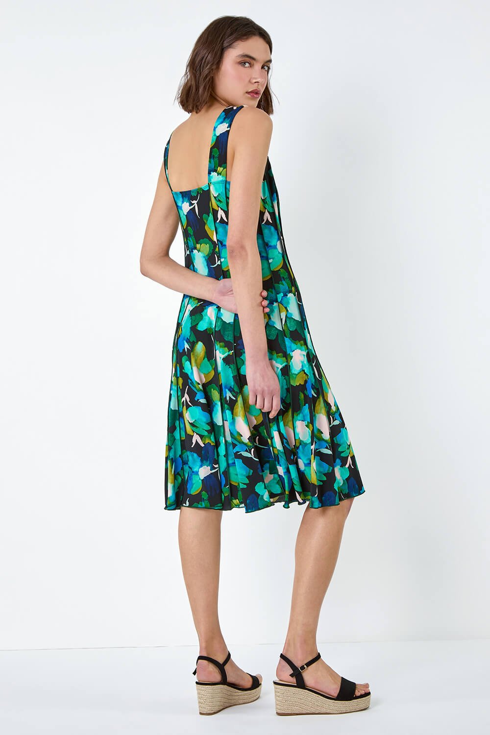 Abstract Floral Print Stretch Panel Dress