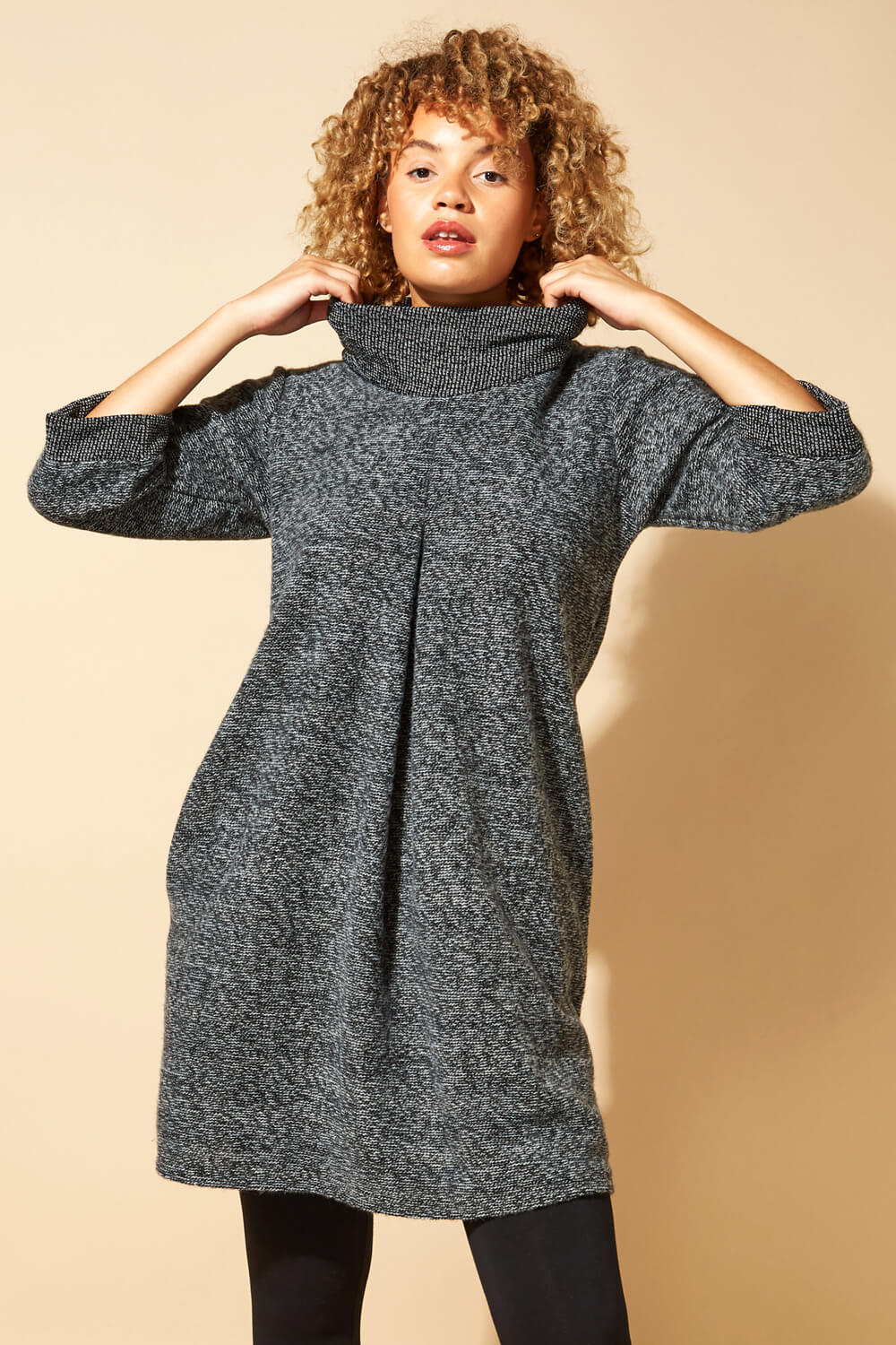 Grey Tweed Cowl Neck Pocket Dress, Image 5 of 5