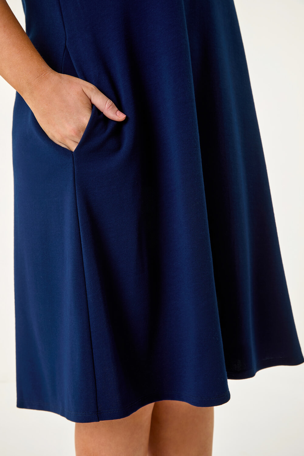 Navy  Curve Plain Pocket Stretch Swing Dress, Image 5 of 5