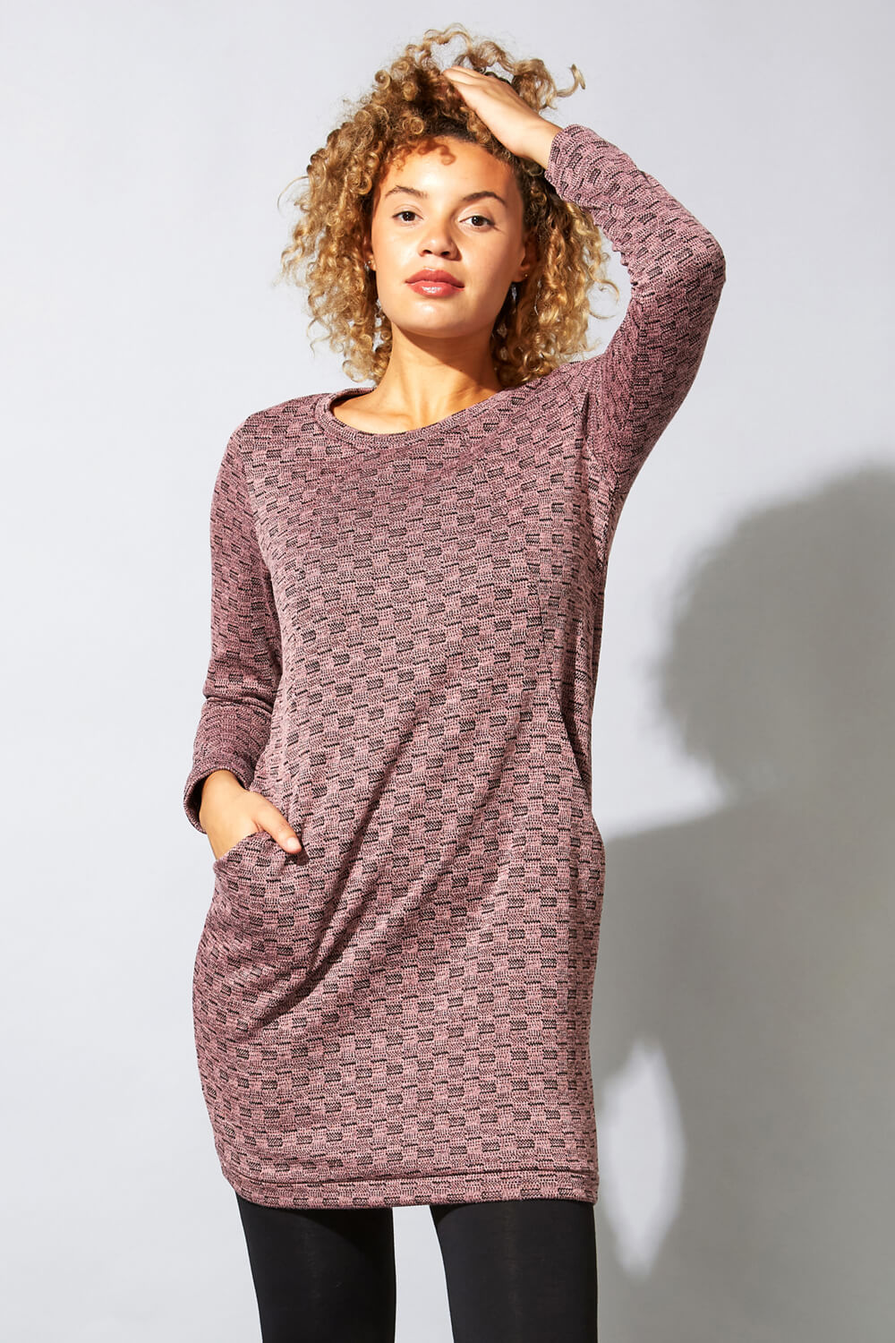 Check Detail Textured Tunic Dress