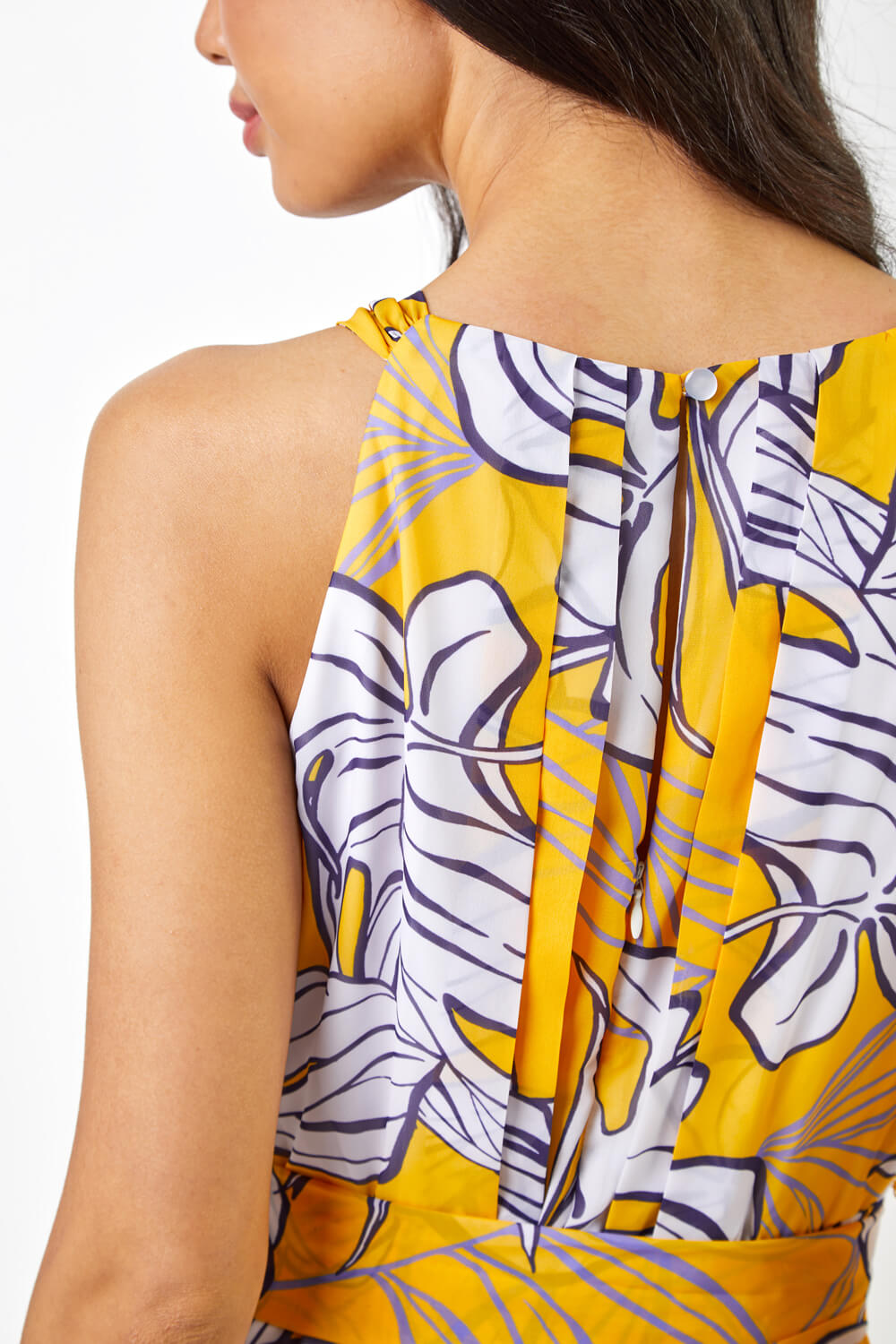 Yellow Tropical Leaf Print Maxi Dress, Image 5 of 5