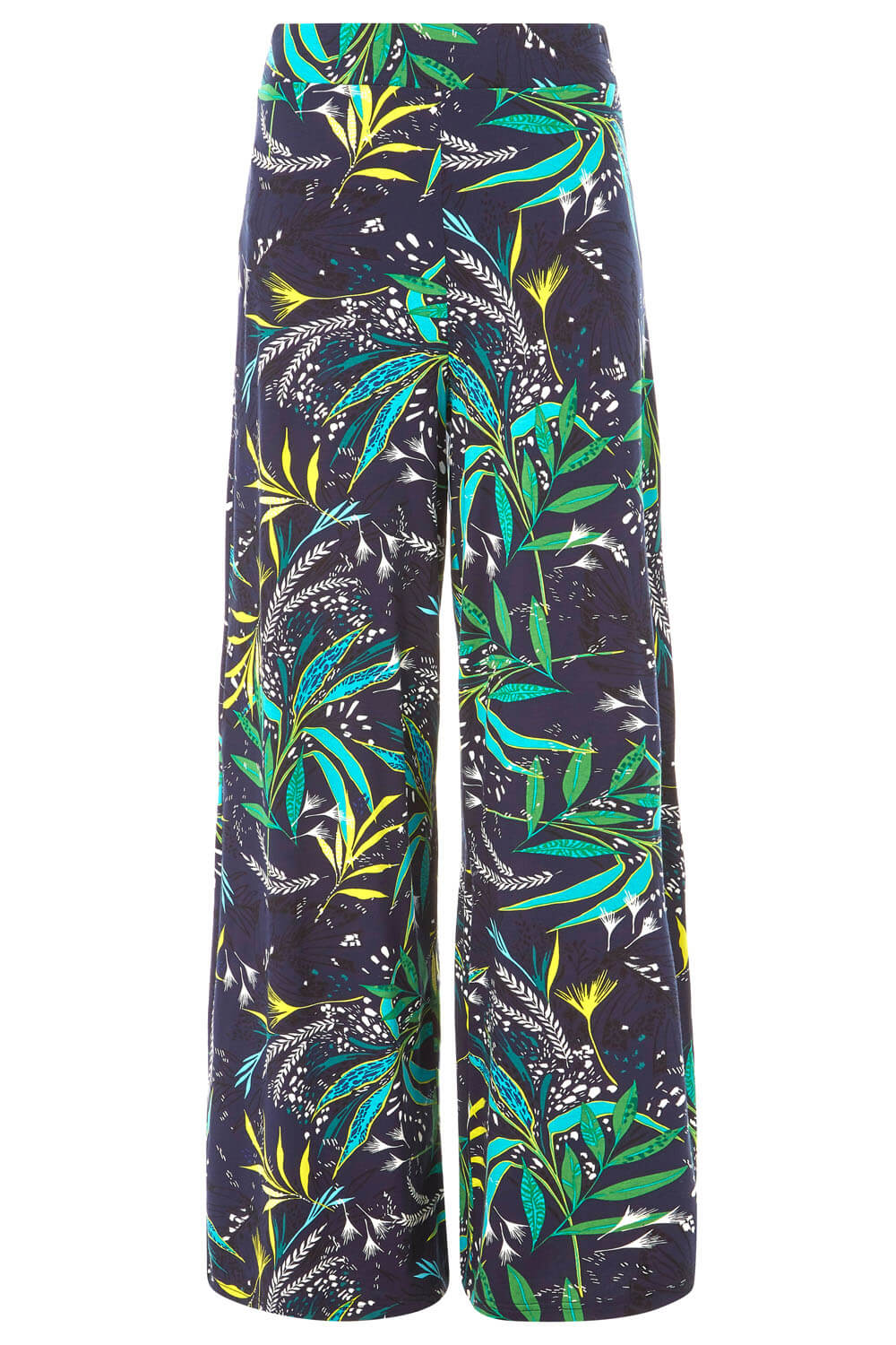 Navy  Tropical Leaf Print Trousers, Image 4 of 4