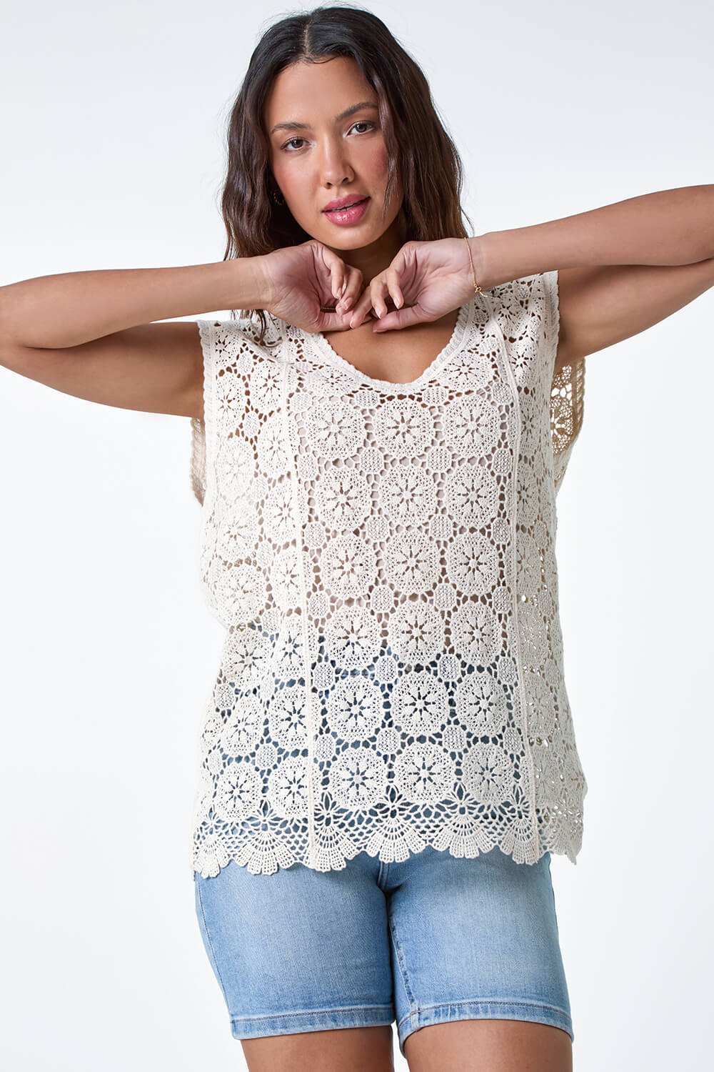 Fine Cotton Rib Crochet Vest Black