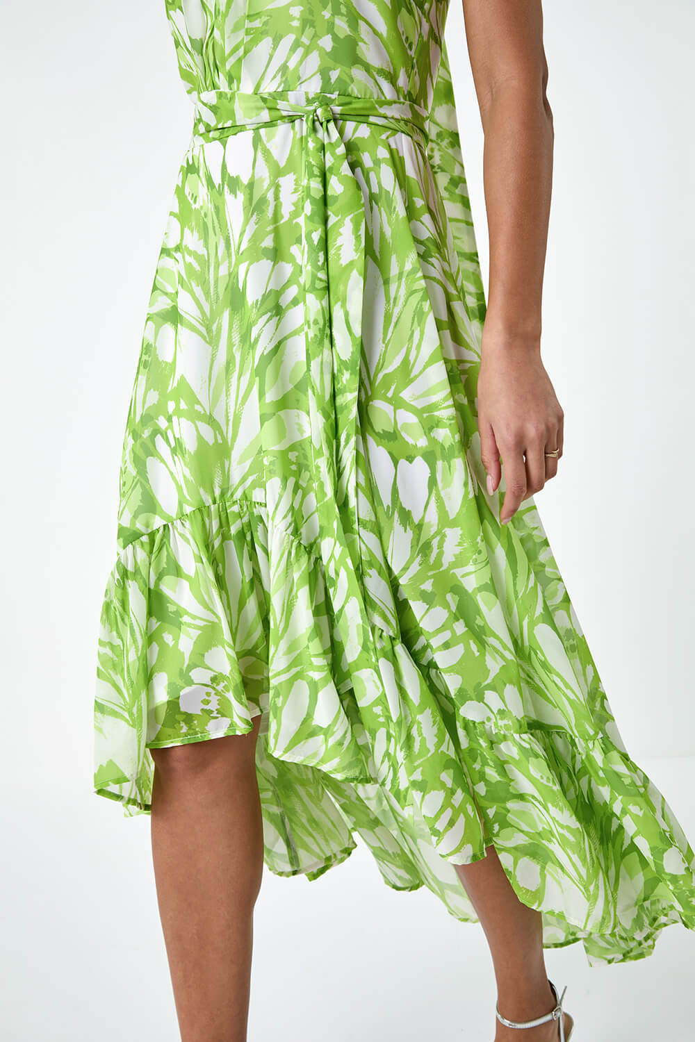 Green Halter Neck Butterfly Print Asymmetric Dress, Image 5 of 5