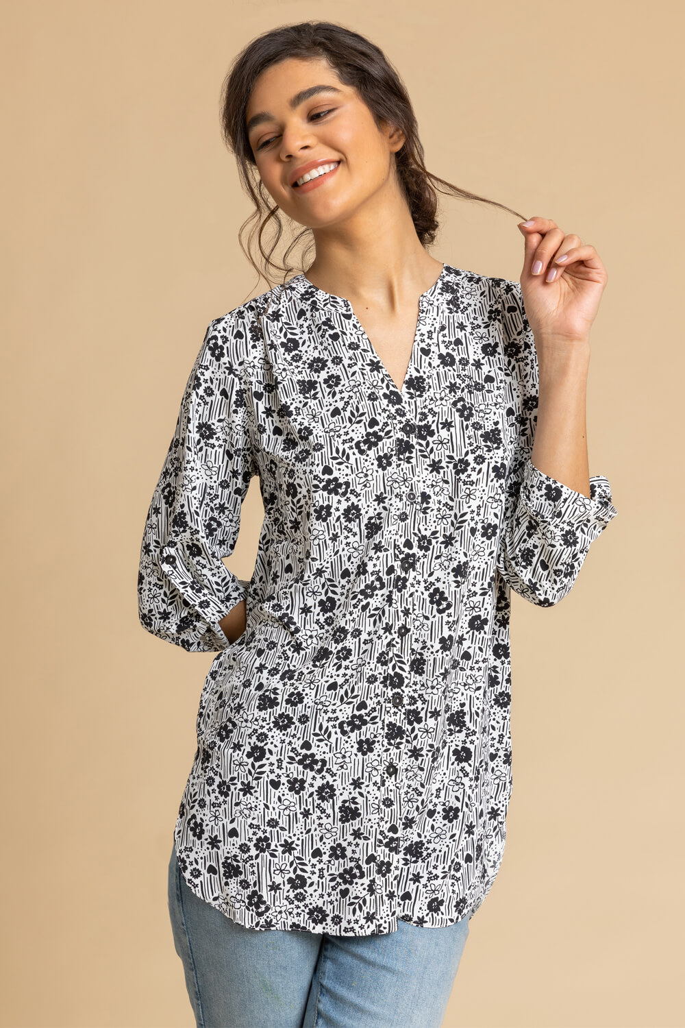 Ditsy Floral Button Through Tunic Blouse