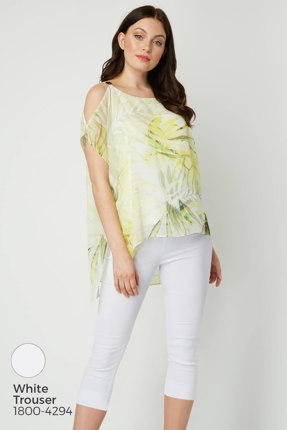 Yellow Cold Shoulder Tropical Print Top, Image 5 of 8