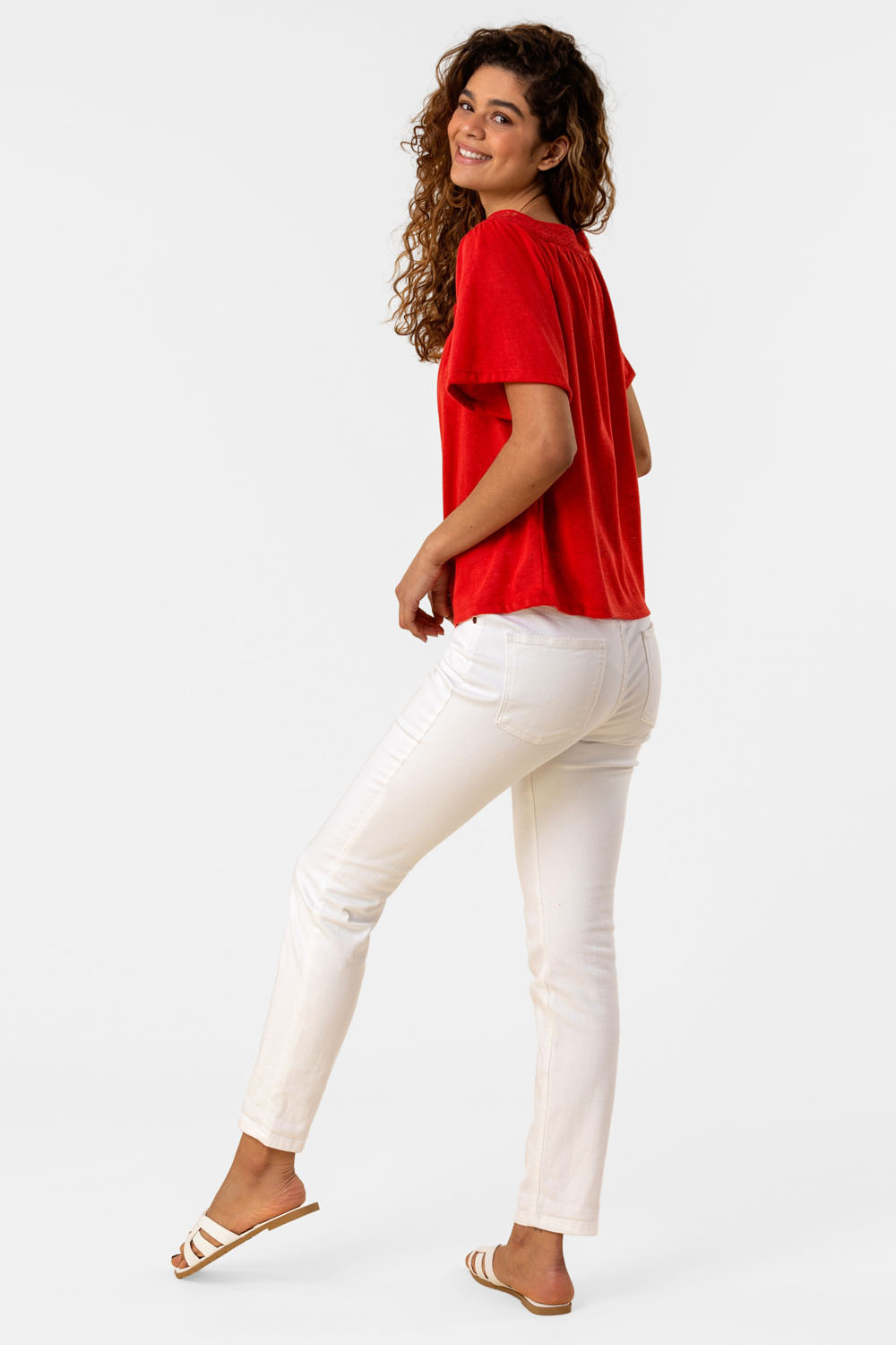 Lace Detail Square Neck Top in Red Roman Originals UK