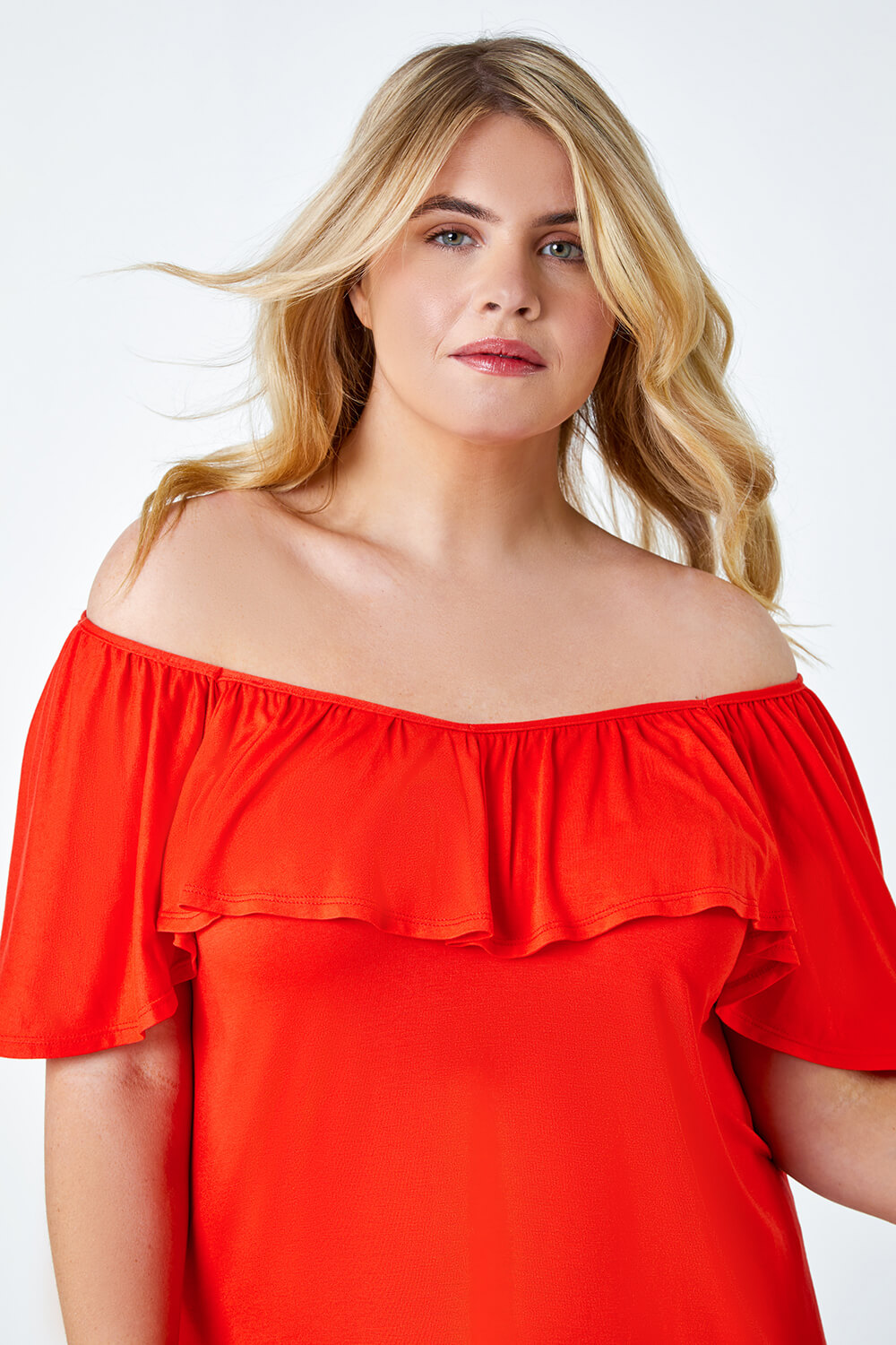 Red Curve Plain Bardot Stretch Top, Image 4 of 5