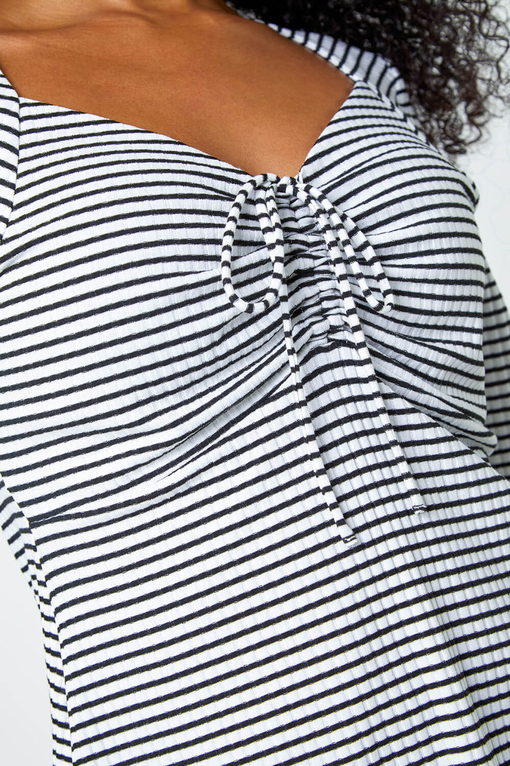 Black Petite Stripe Ruched Stretch Top, Image 5 of 5