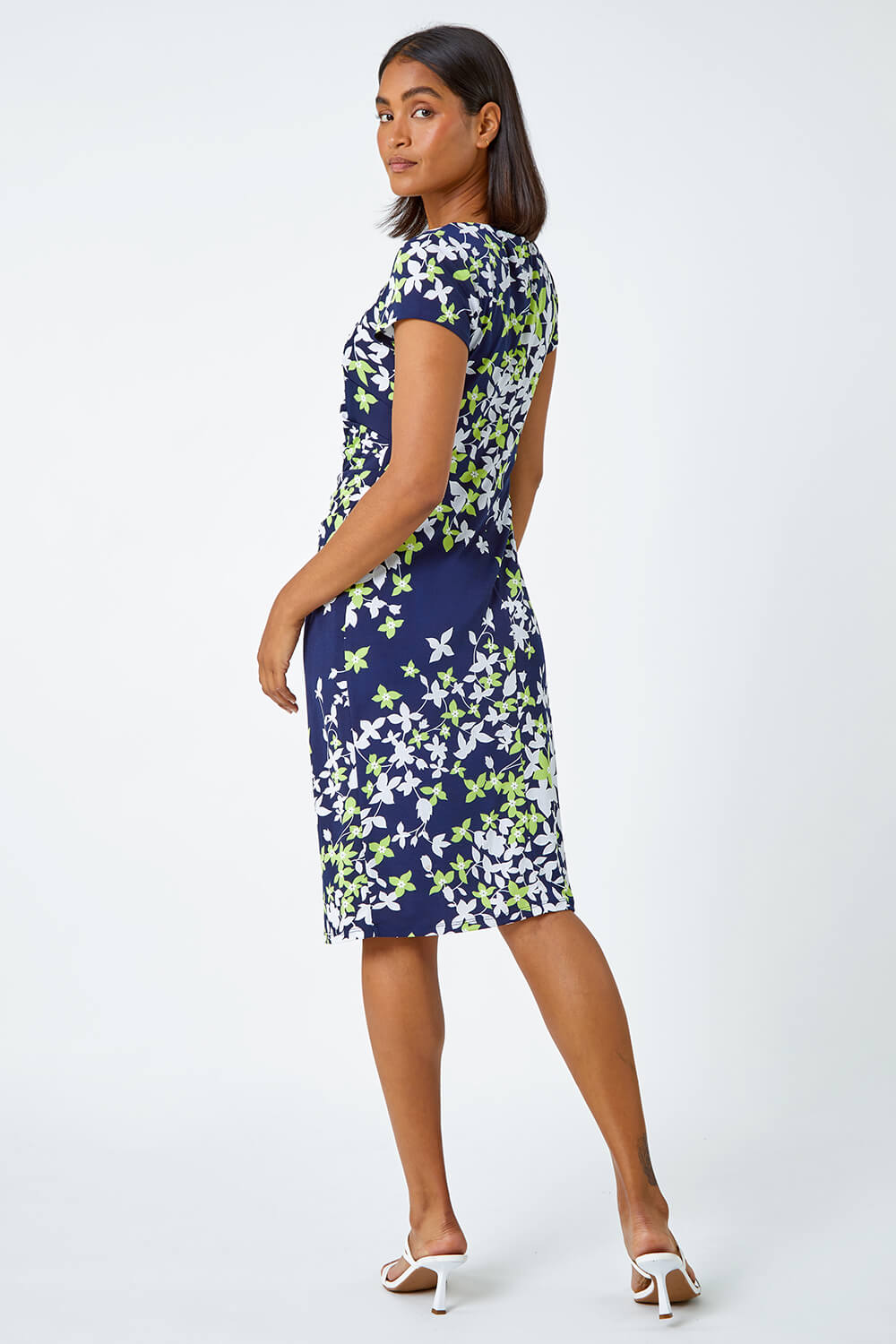 Lime Floral Print Shift Stretch Dress, Image 3 of 5