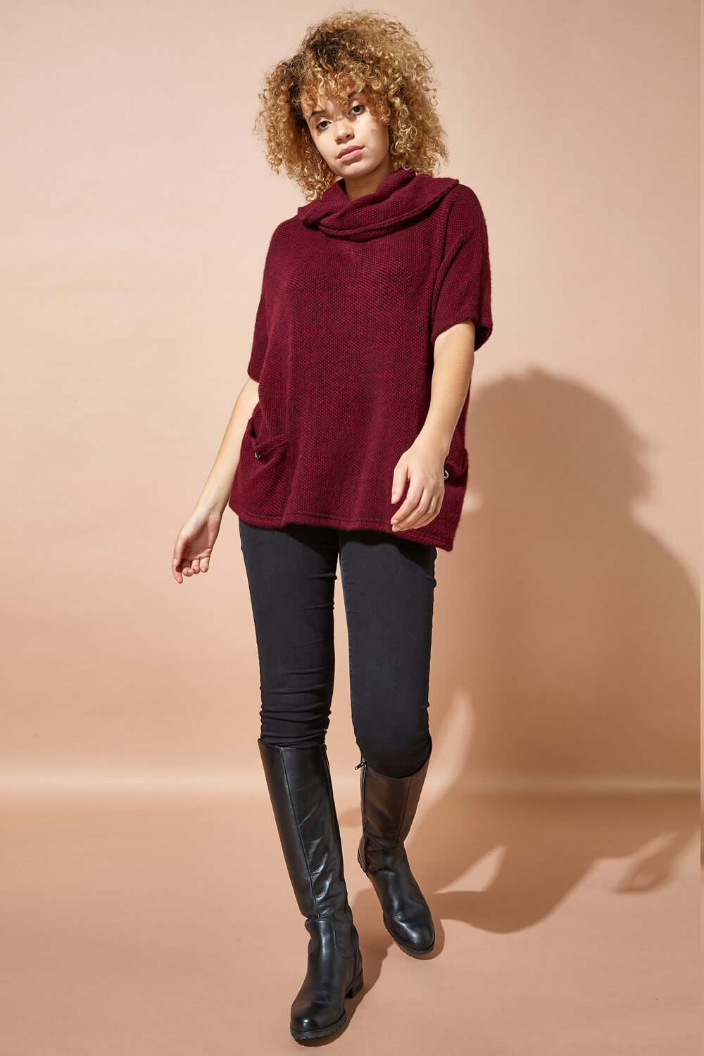 Wine Cowl Neck Textured Tunic Top, Image 5 of 5