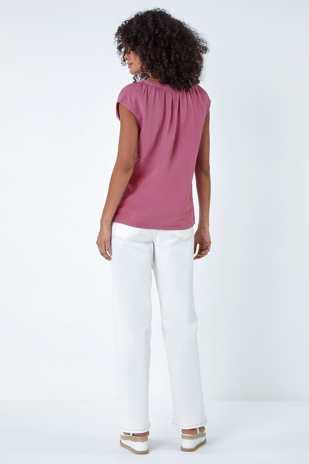 Lilac Pleat Detail Cotton Top, Image 3 of 5