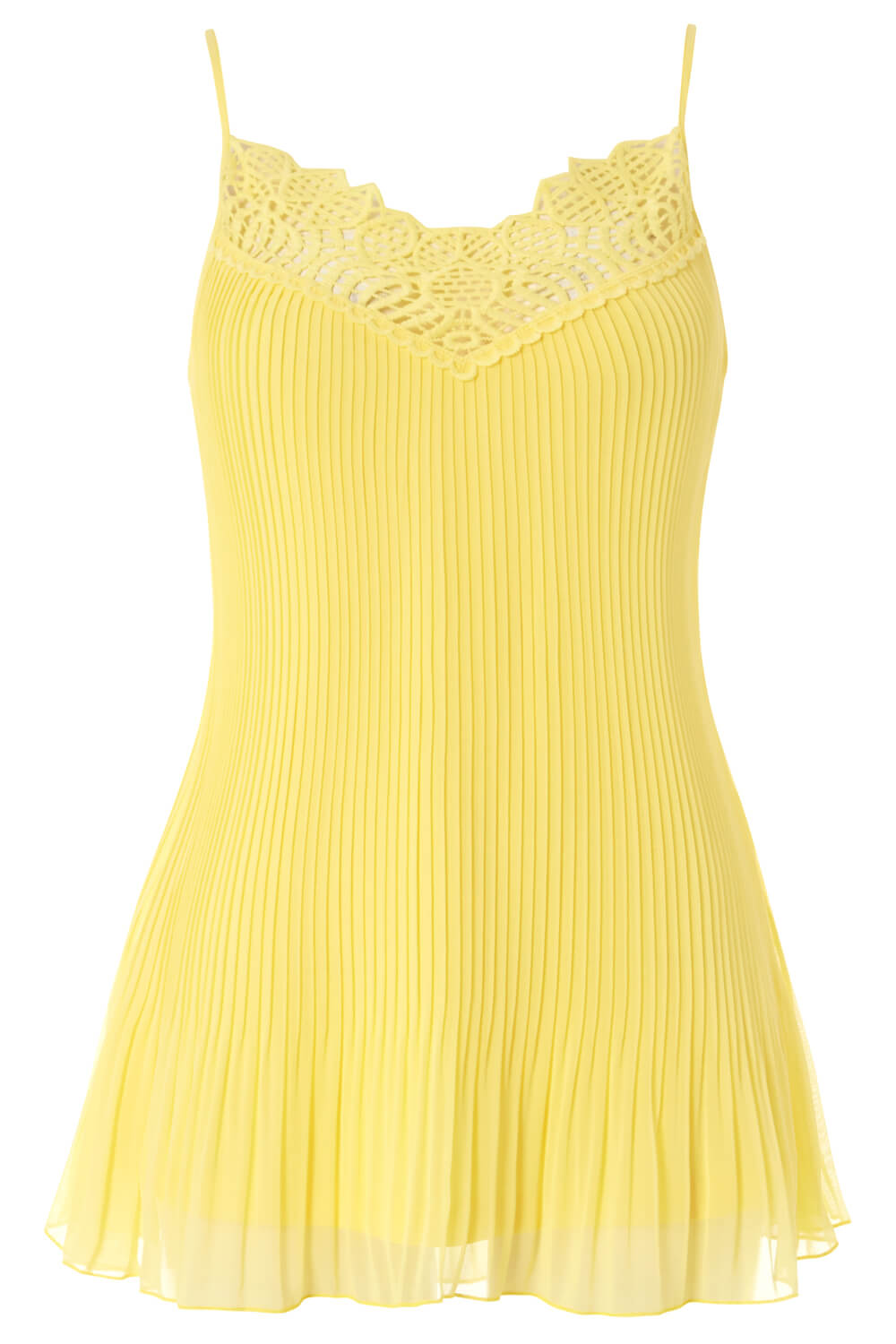 Yellow Pleated Lace Trim Cami Top, Image 5 of 5