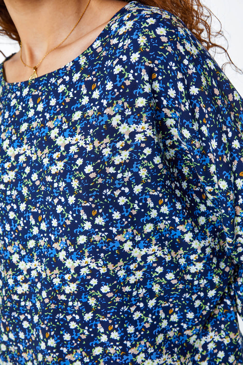 Navy  Ditsy Floral Print Tunic Top, Image 5 of 5